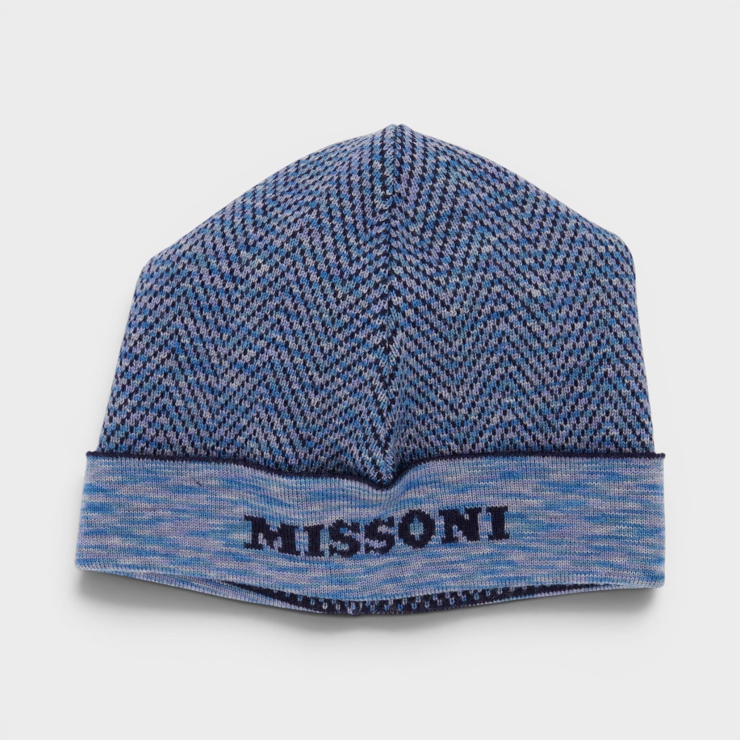 Blue Wool Zig Zag Beanie Hat
