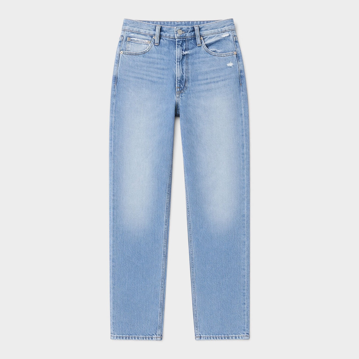 Cropped Straight Leg Distressed Denim Jeans Blue