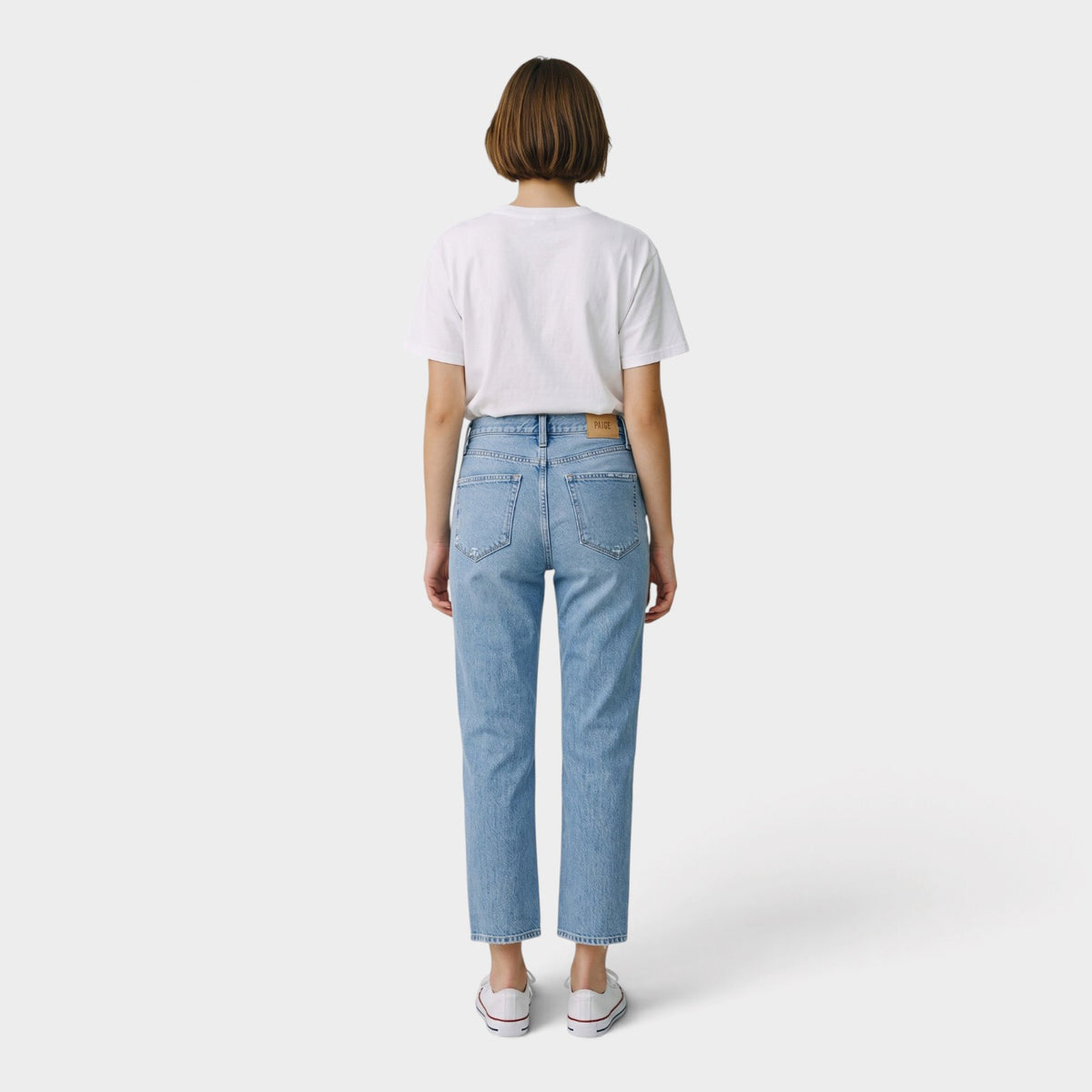 Cropped Straight Leg Distressed Denim Jeans Blue