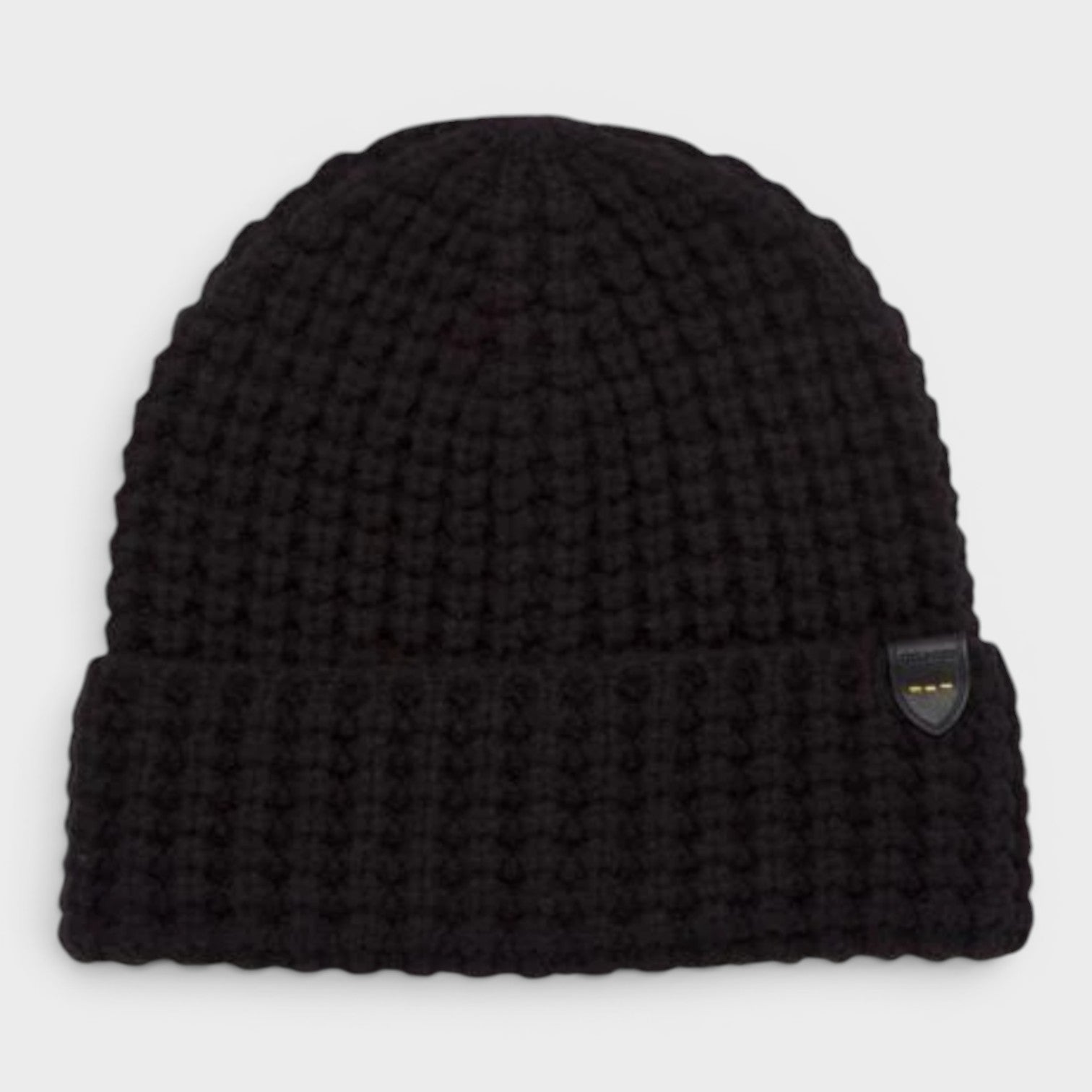 Waffle Knit Beanie Hat Black