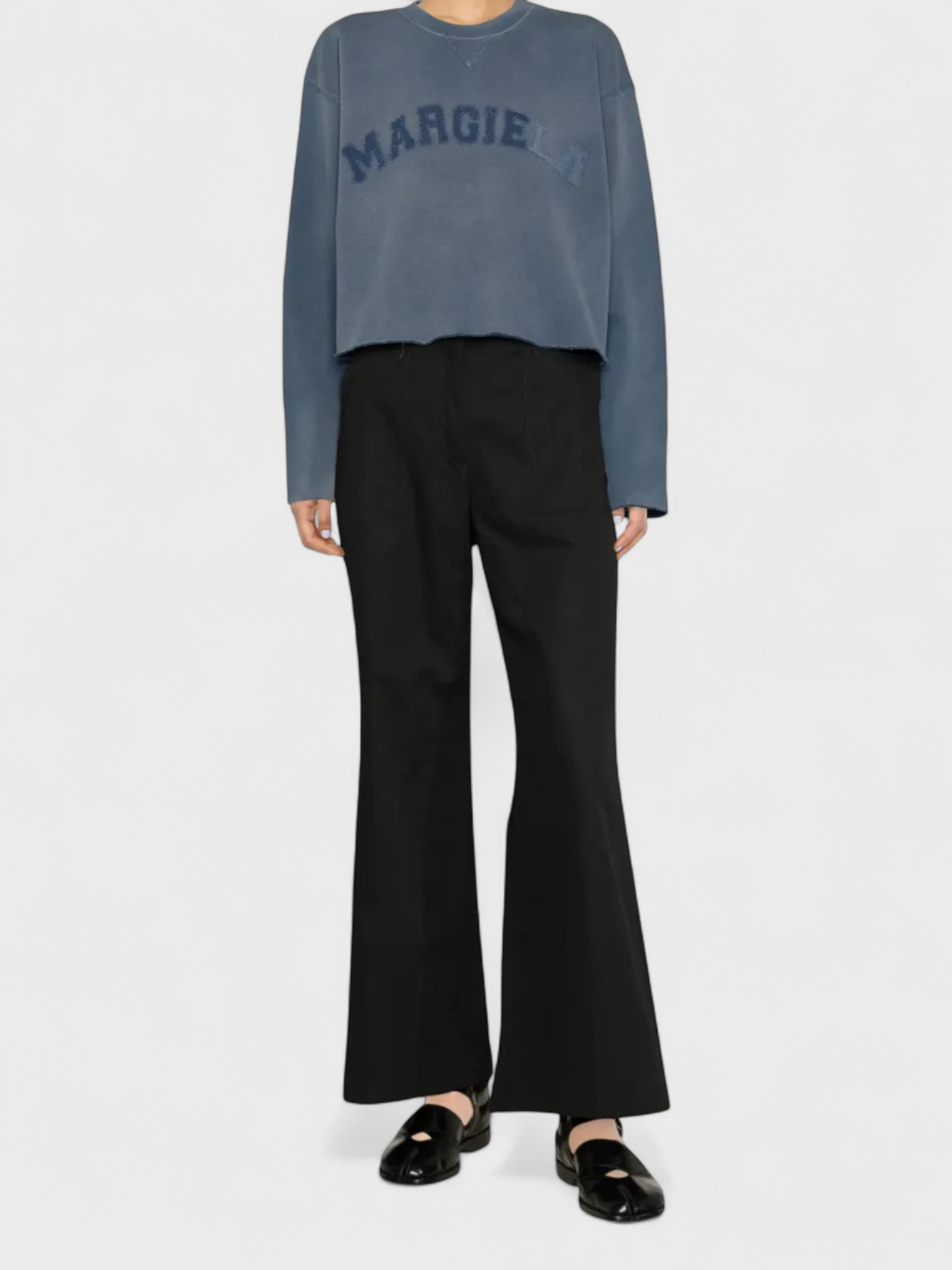 Maison Margiela Logo Faded Cropped Sweatshirt Blue