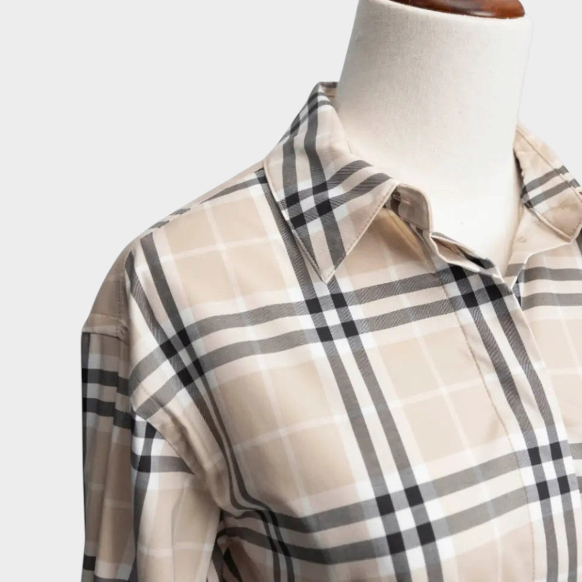 Soft Fawn Check Cotton Belted Dress Beige