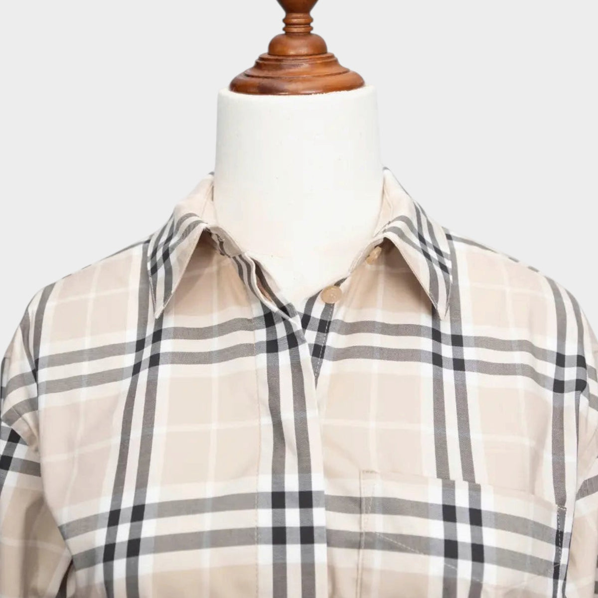 Soft Fawn Check Cotton Belted Dress Beige