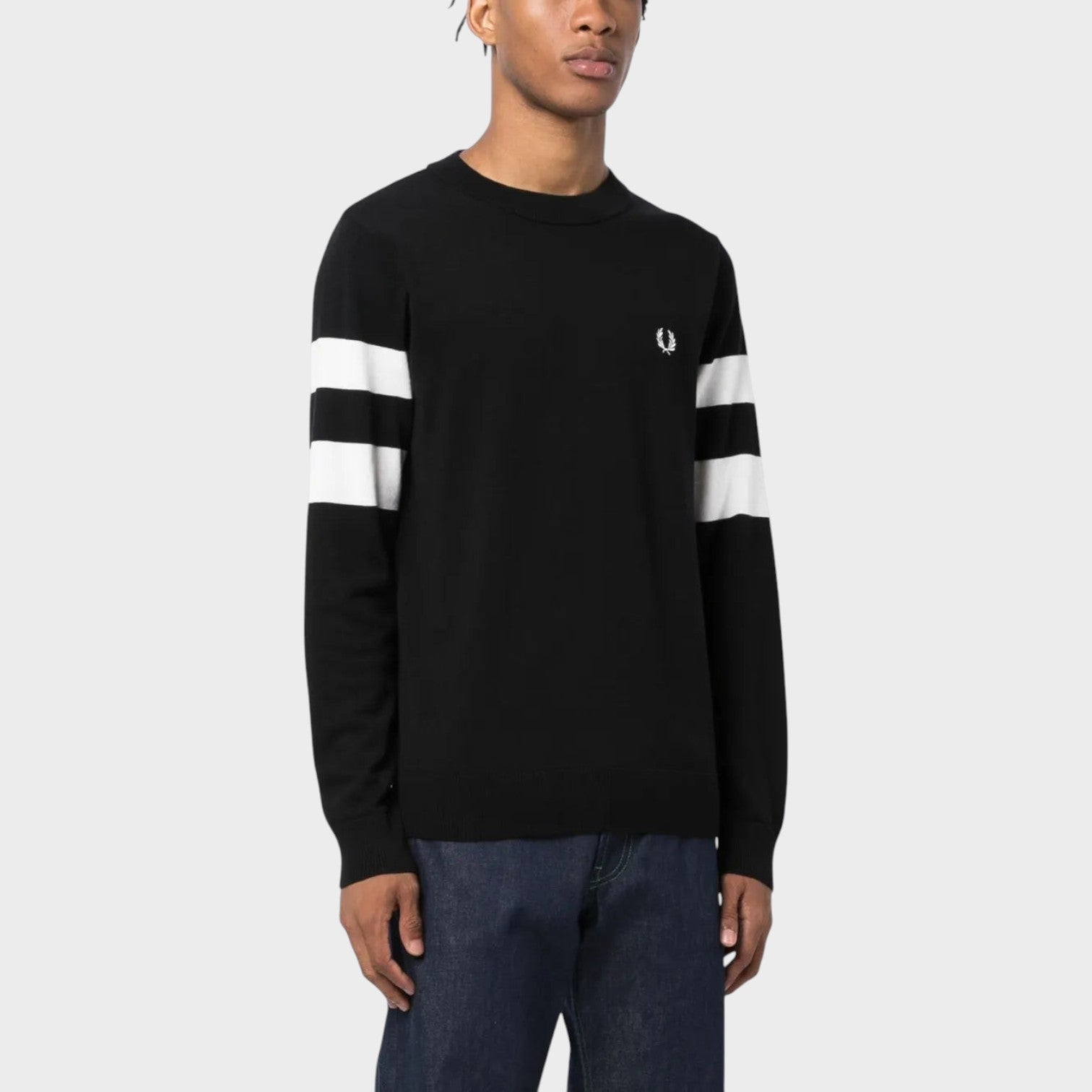 Ringer Embroidered Cotton Sweatshirt Black