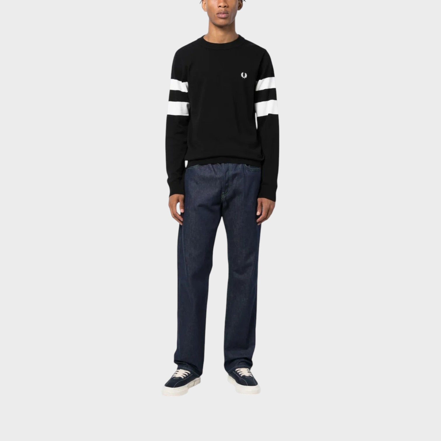 Ringer Embroidered Cotton Sweatshirt Black