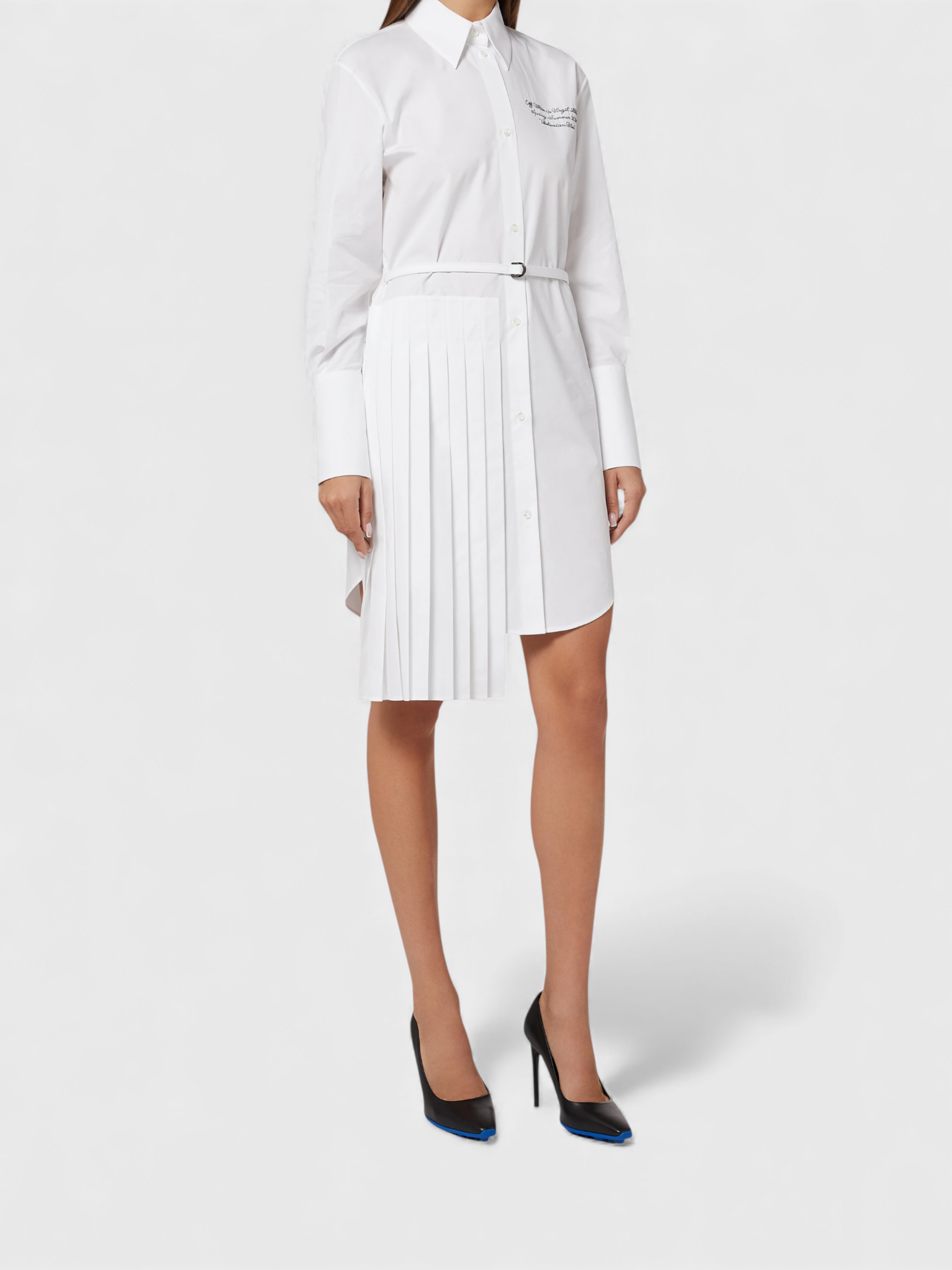 Off-White Plisse Script Logo Poplin Shirt Dress White