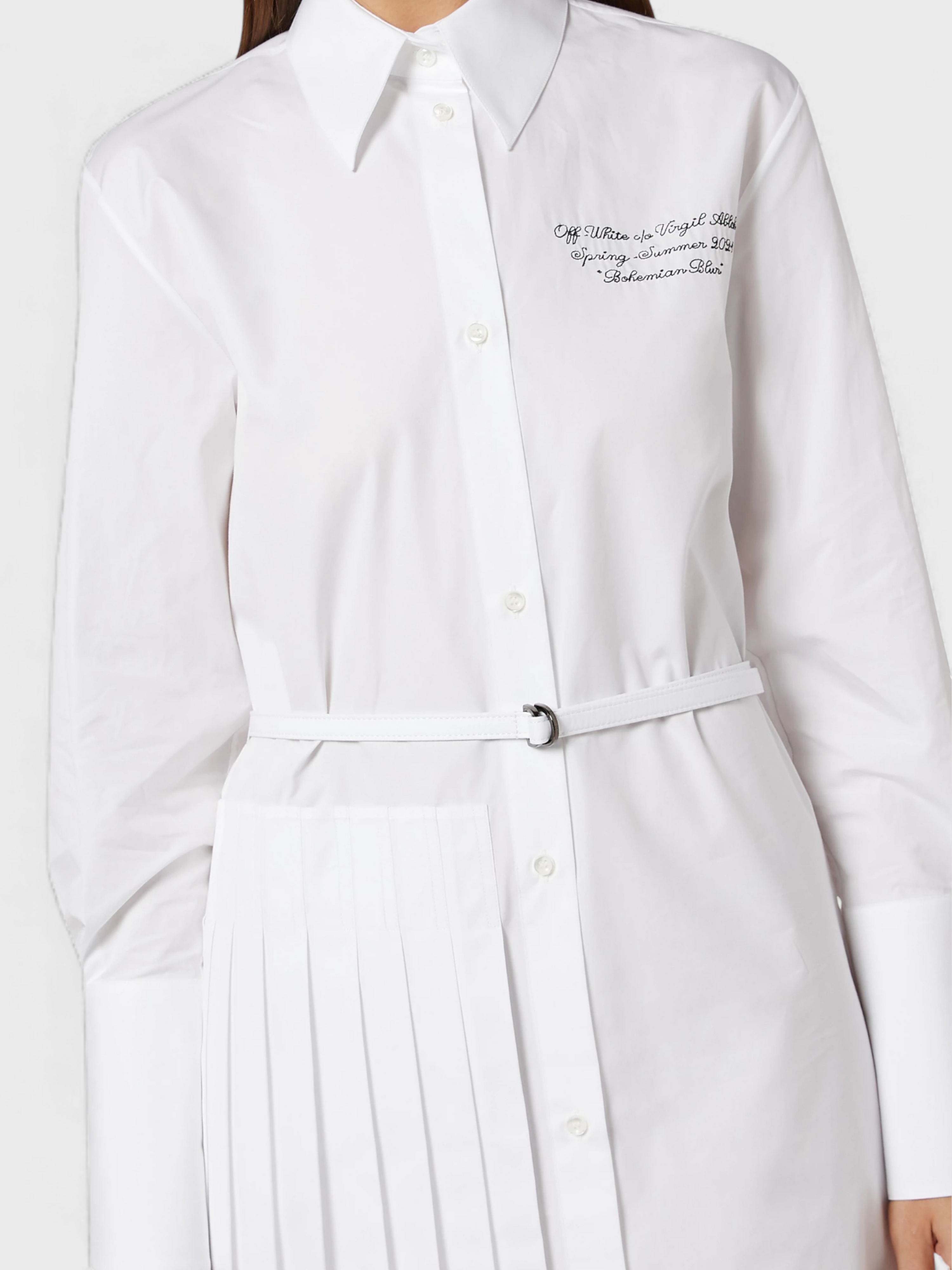 Off-White Plisse Script Logo Poplin Shirt Dress White