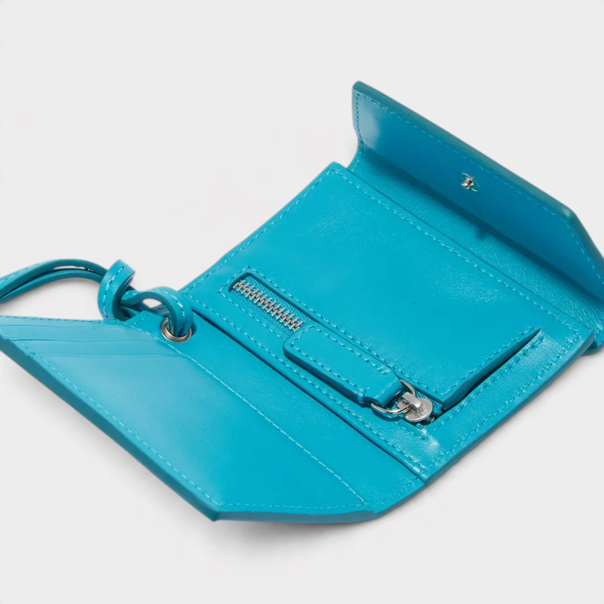 Logo Le Porte Leather Lanyard Wallet Turquoise