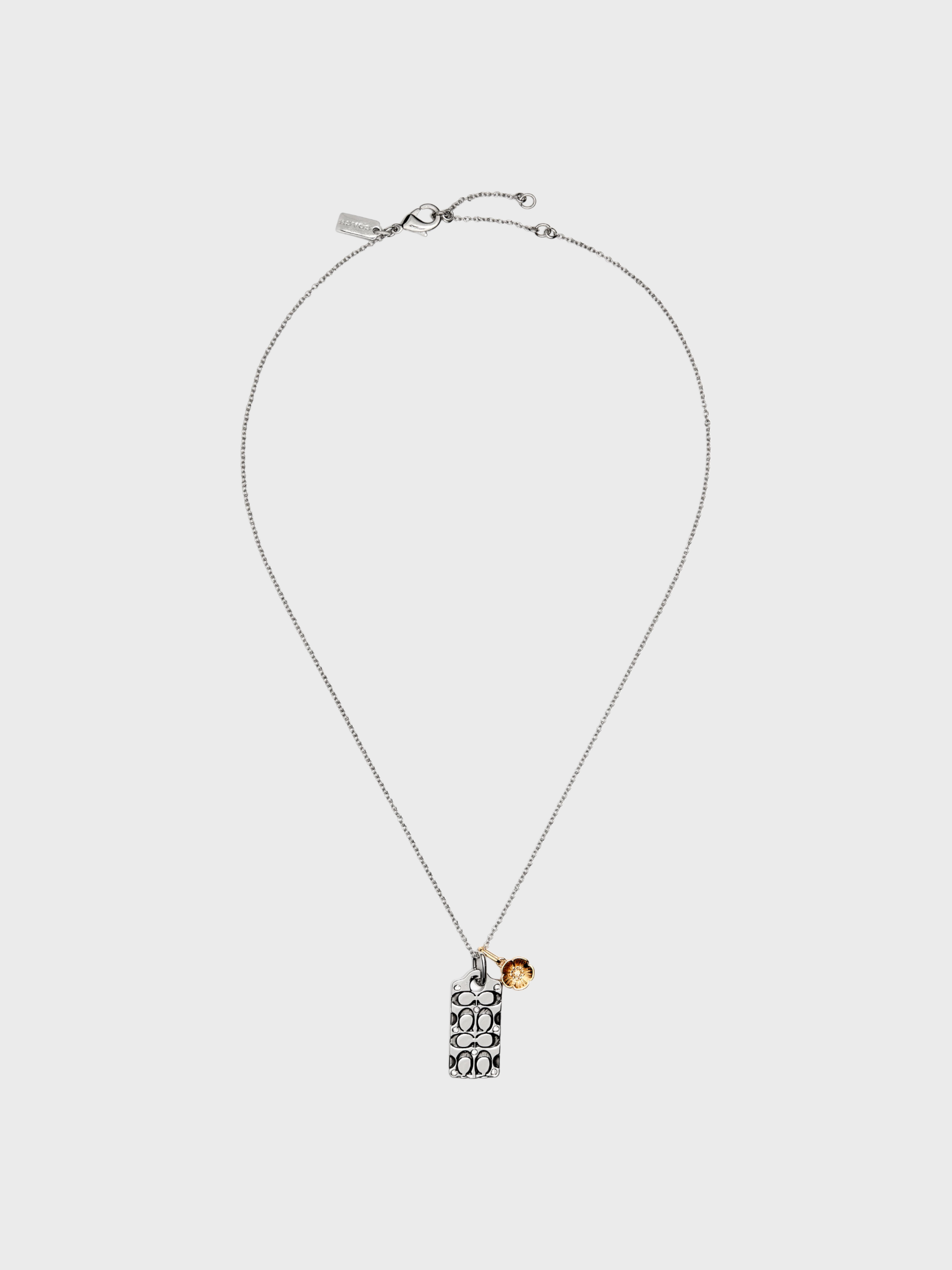 Coach Signature Quilted C Tag Pendant Necklace Metal