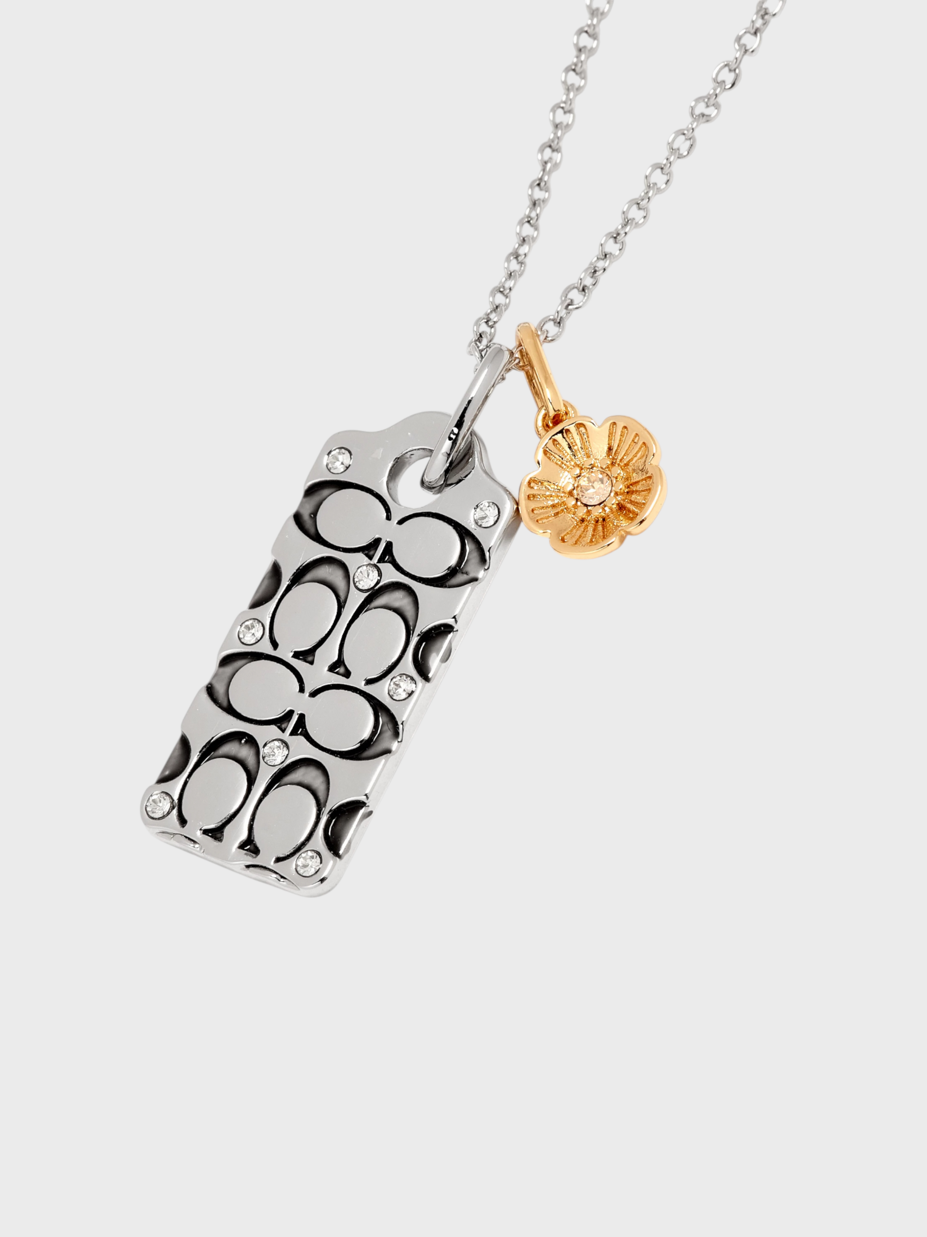 Coach Signature Quilted C Tag Pendant Necklace Metal