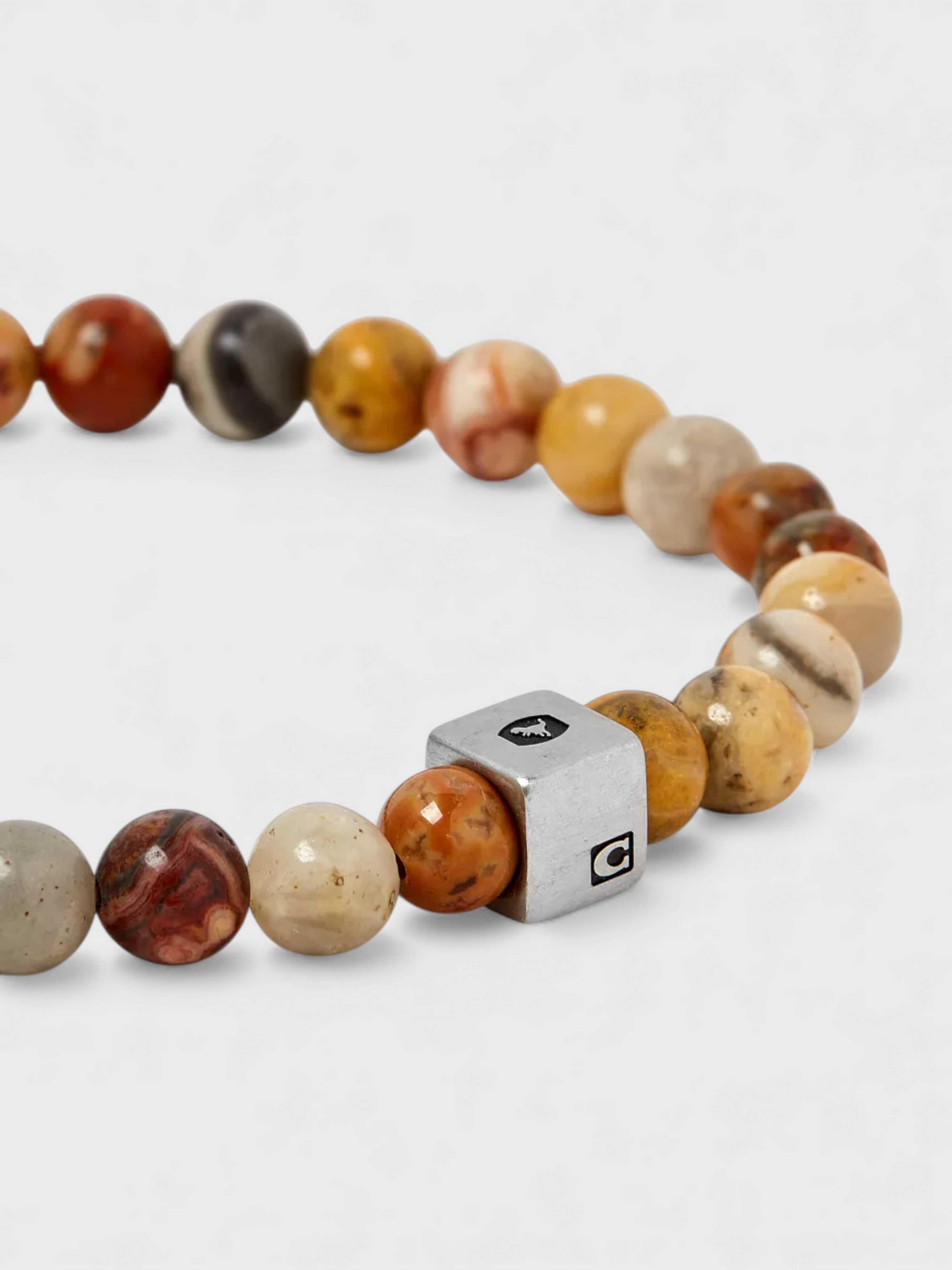 Coach Logo Cube Agate Beaded Bracelet Sterling Silver