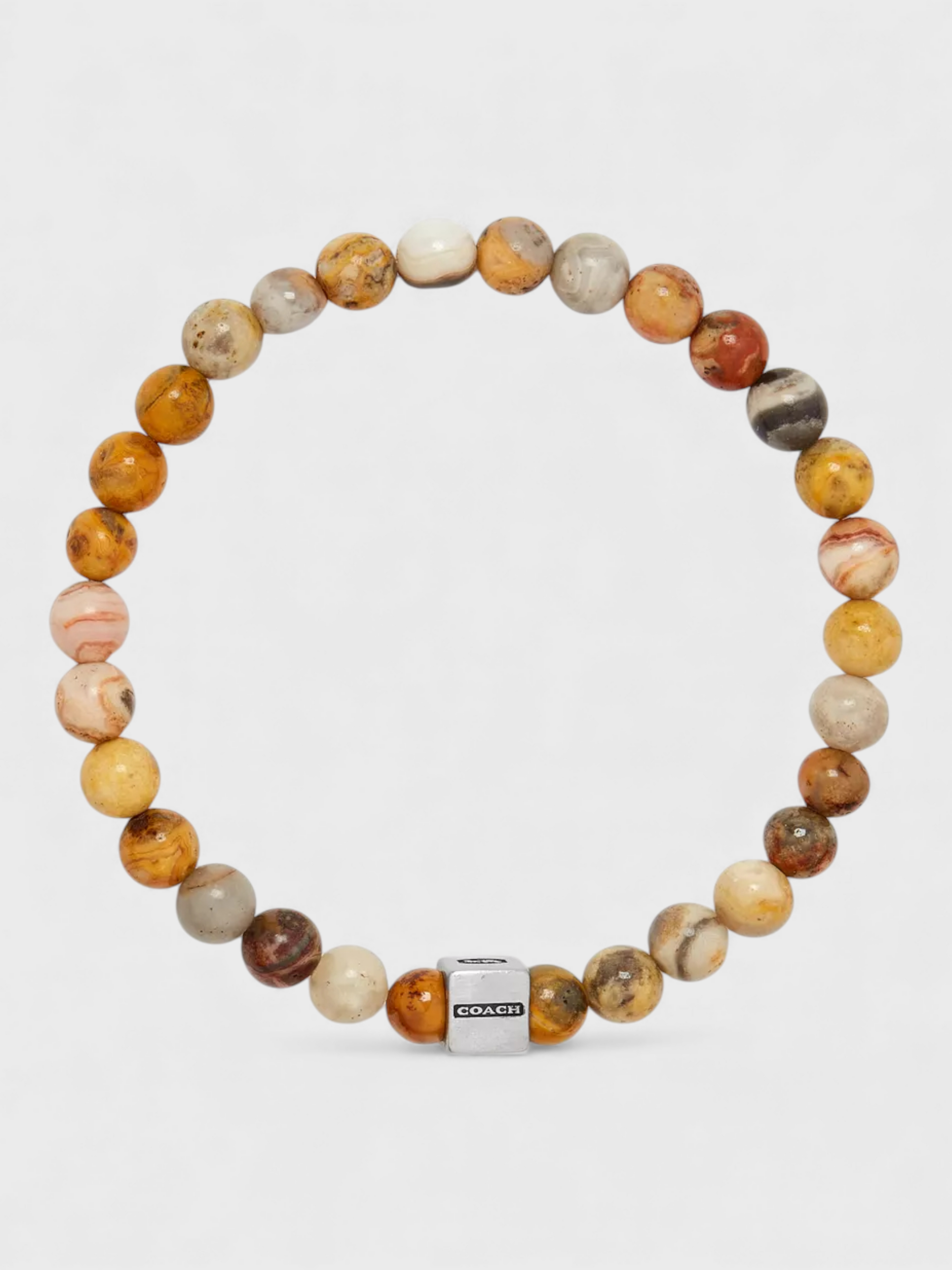 Coach Logo Cube Agate Beaded Bracelet Sterling Silver