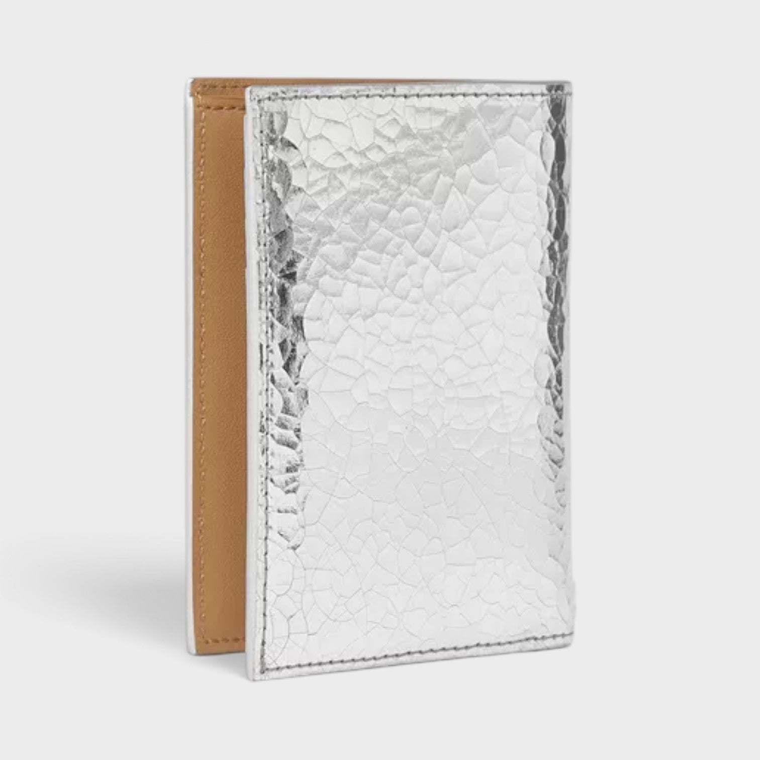 Logo Bi-Fold Cardholder Crackled Sliver Metallic