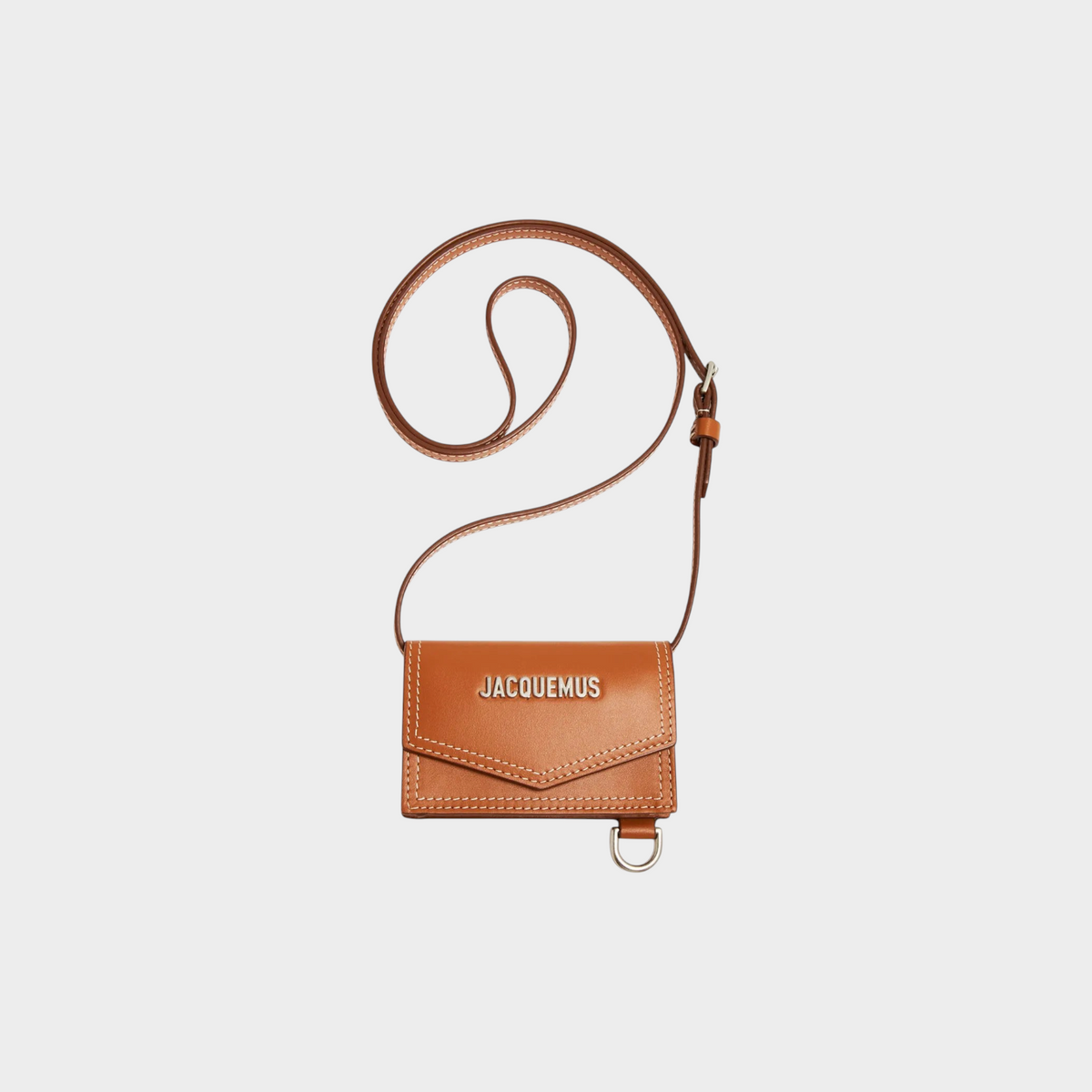 Supplied Fashion Jacquemus Le Porte Azur brown leather crossbody bag with silver logo and adjustable shoulder strap