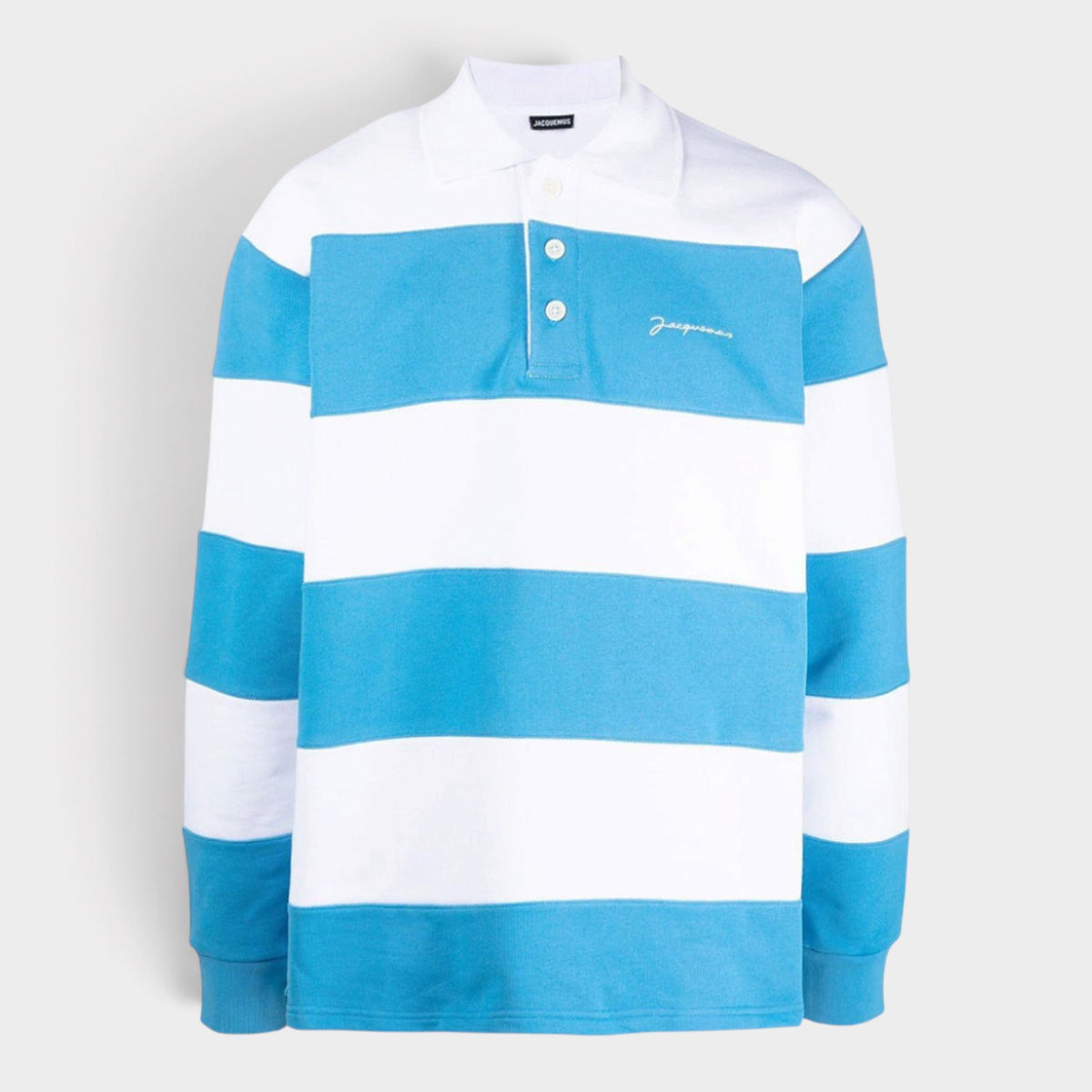 Logo Polo Shirt Striped Long Sleeve Blue White