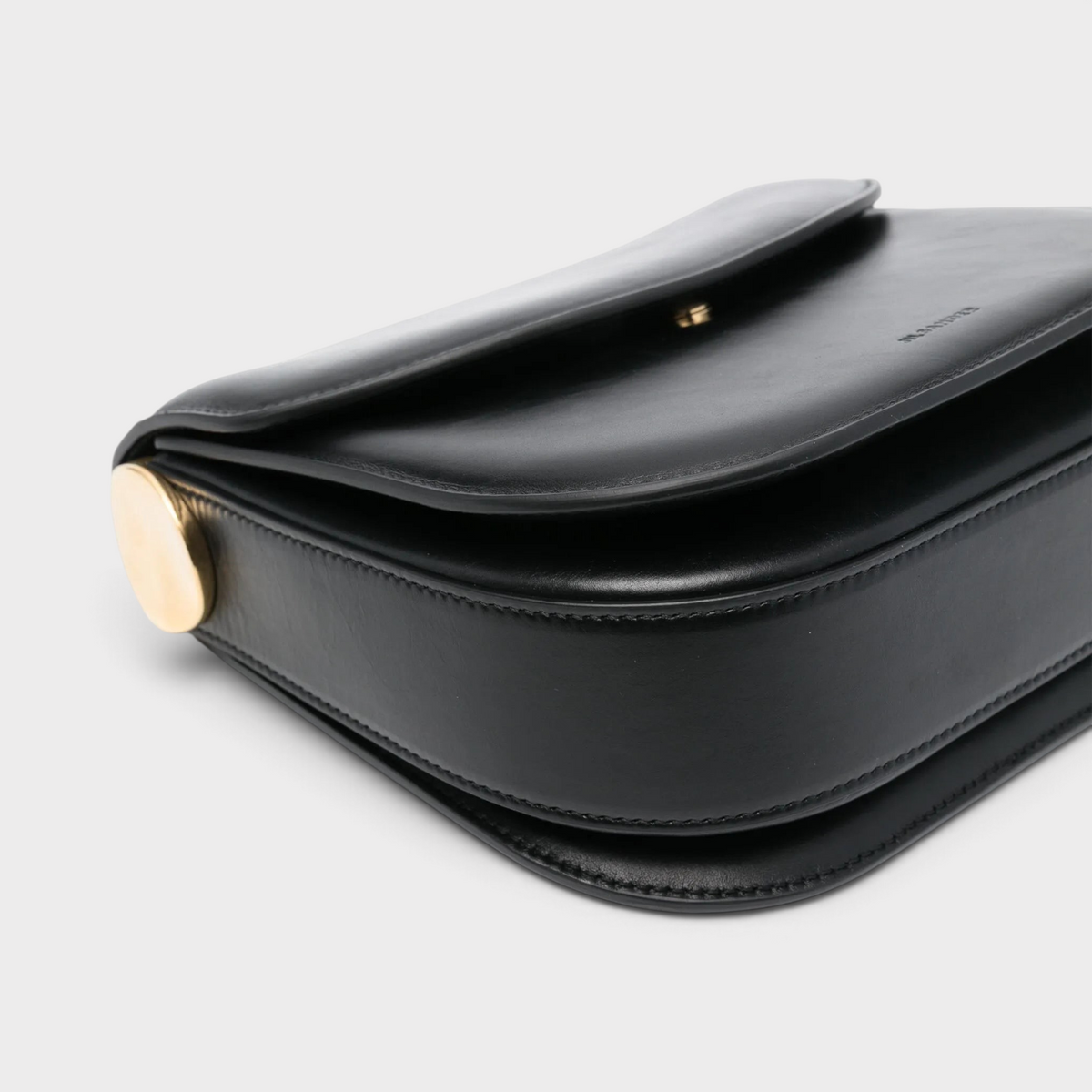 Supplied Fashion black leather Medium Coin crossbody bag with gold-tone circular side hardware detail