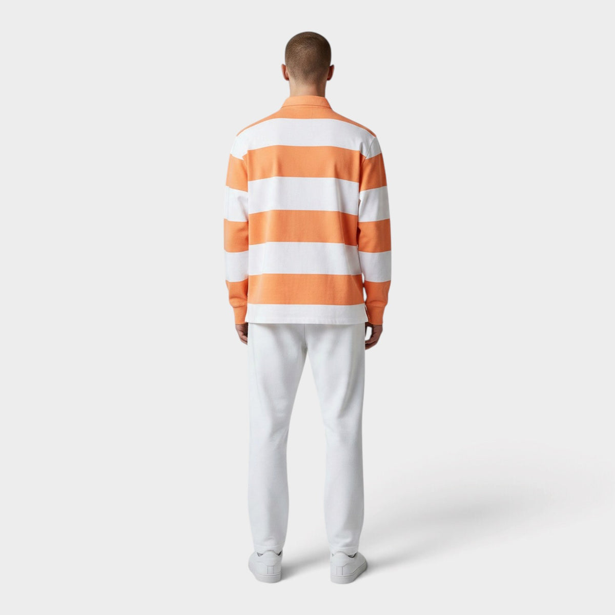 Logo Polo Shirt Striped Long Sleeve Orange White