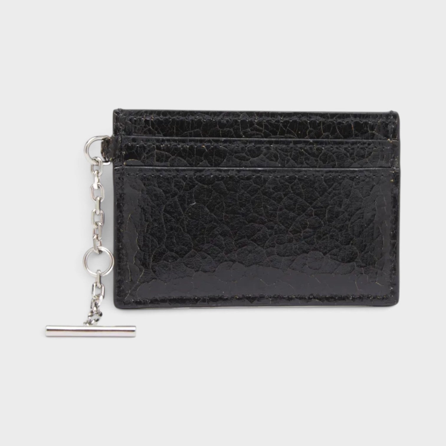 Sling Logo Card Holder Crackled Leather Black