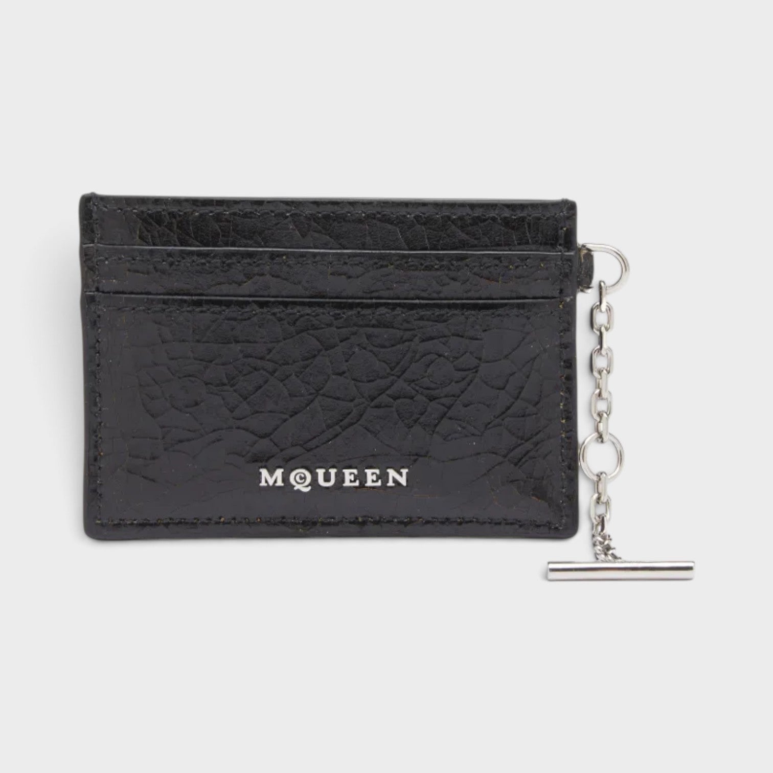 Sling Logo Card Holder Crackled Leather Black