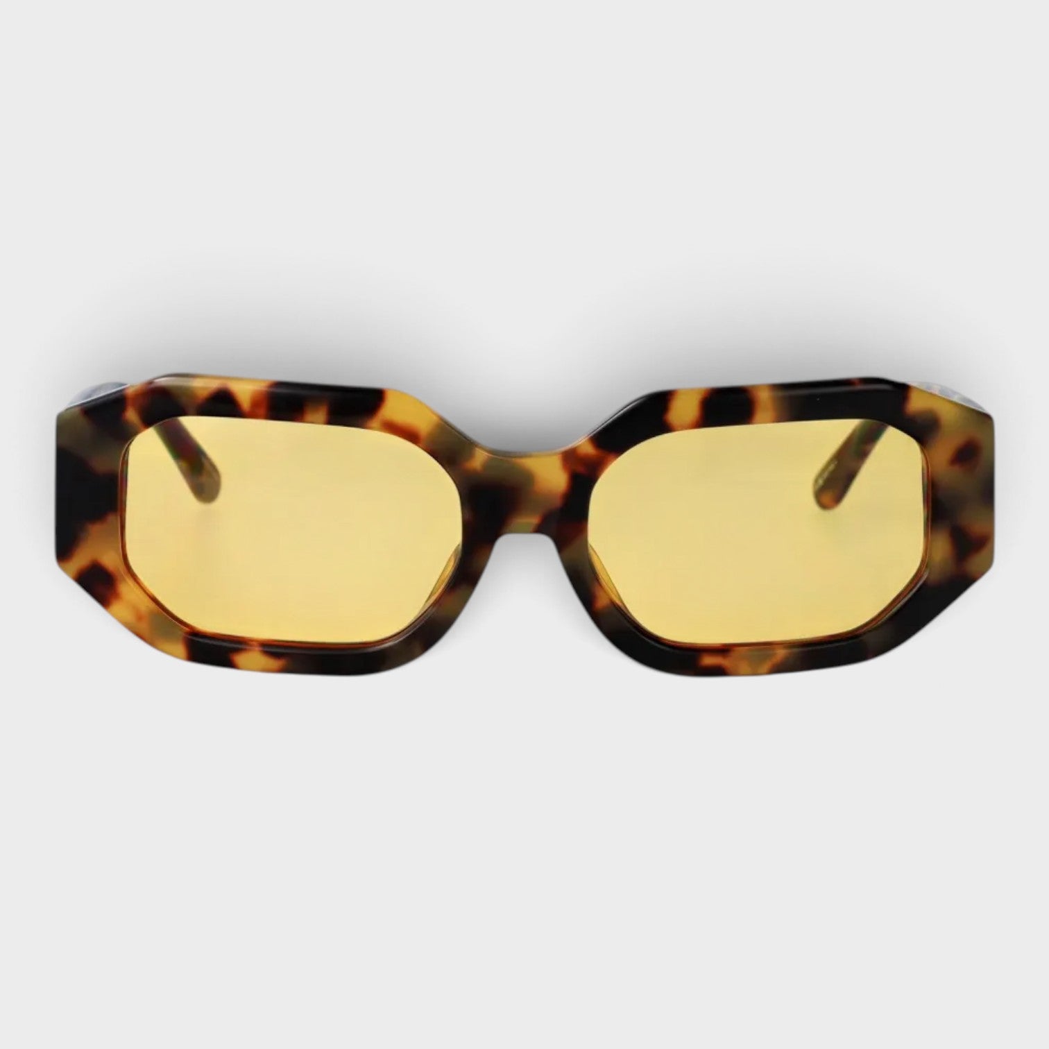 Linda Farrow Blake Octagonal Sunglasses Havana Brown Yellow