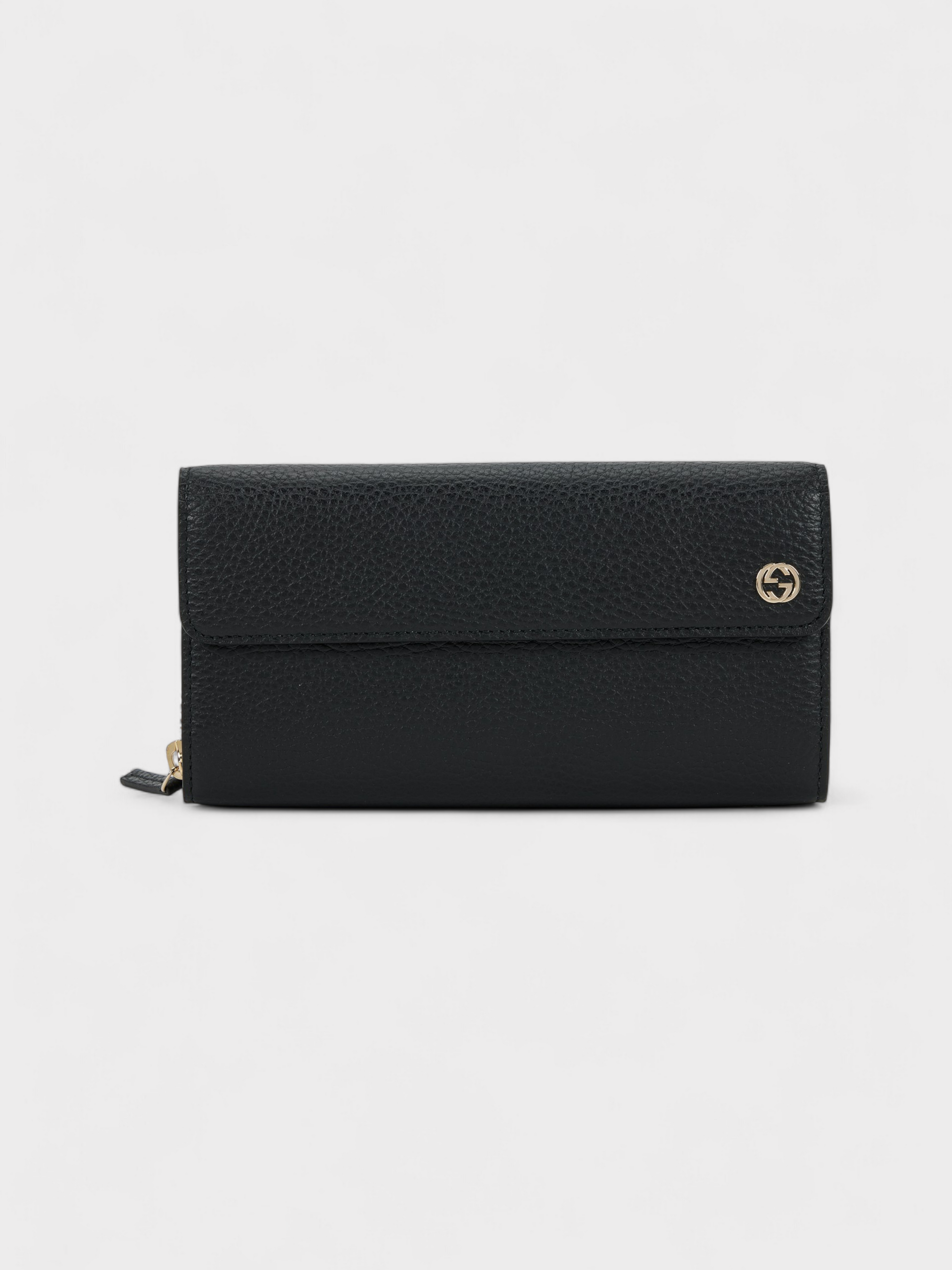Gucci Black Leather Long Wallet Silver Hardware