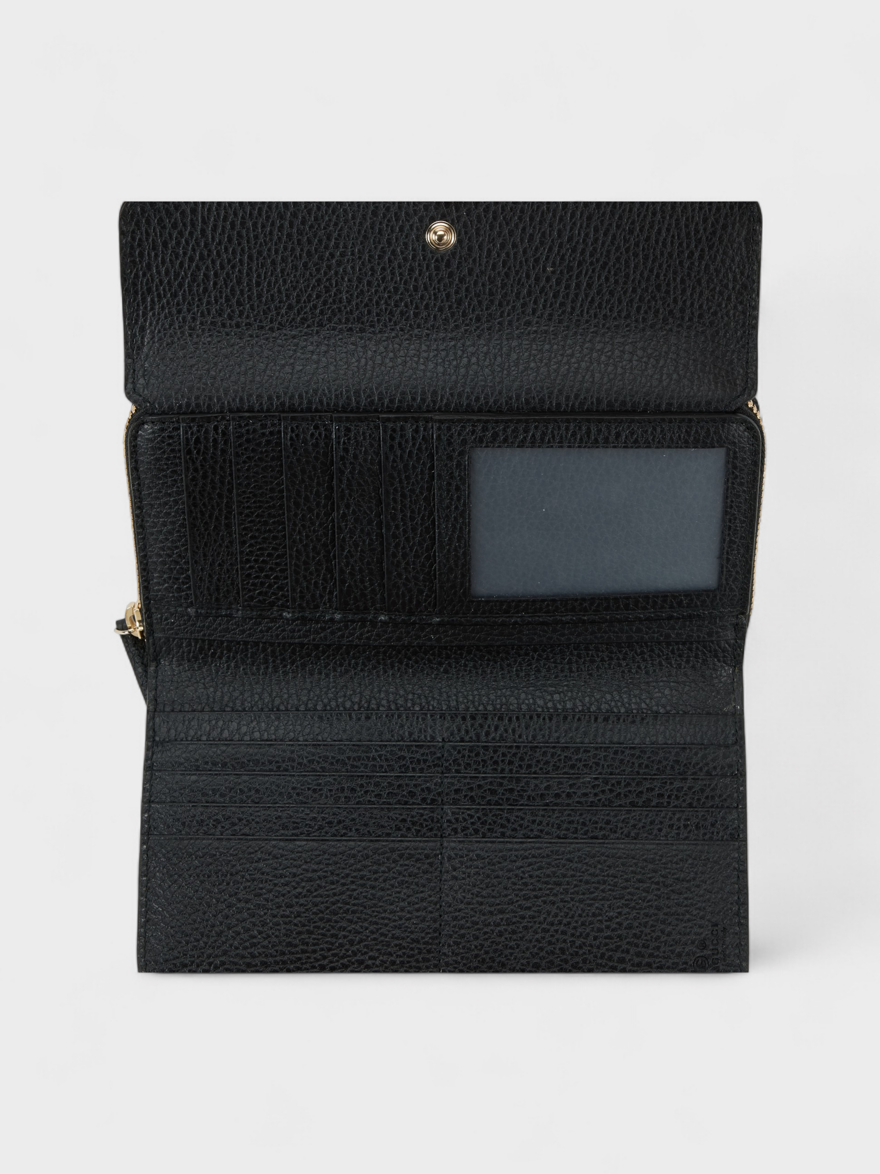 Gucci Black Leather Long Wallet Silver Hardware