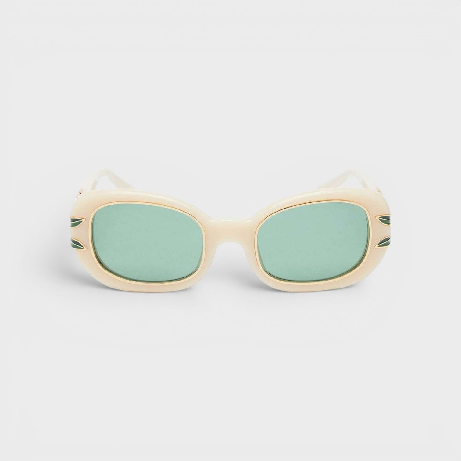Acetate Metal Oval Sunglasses Laurel Detail Cream Gold Laurel Green