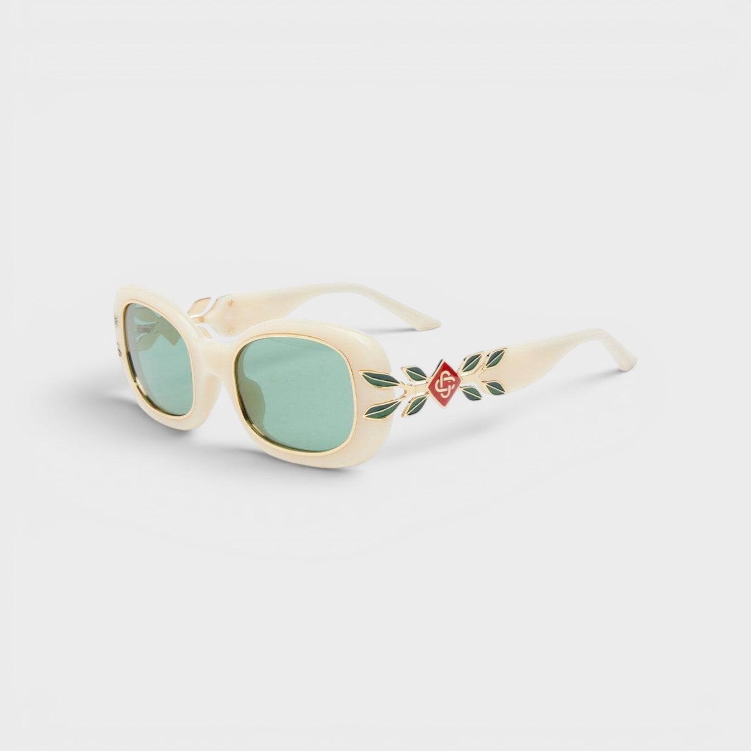 Acetate Metal Oval Sunglasses Laurel Detail Cream Gold Laurel Green