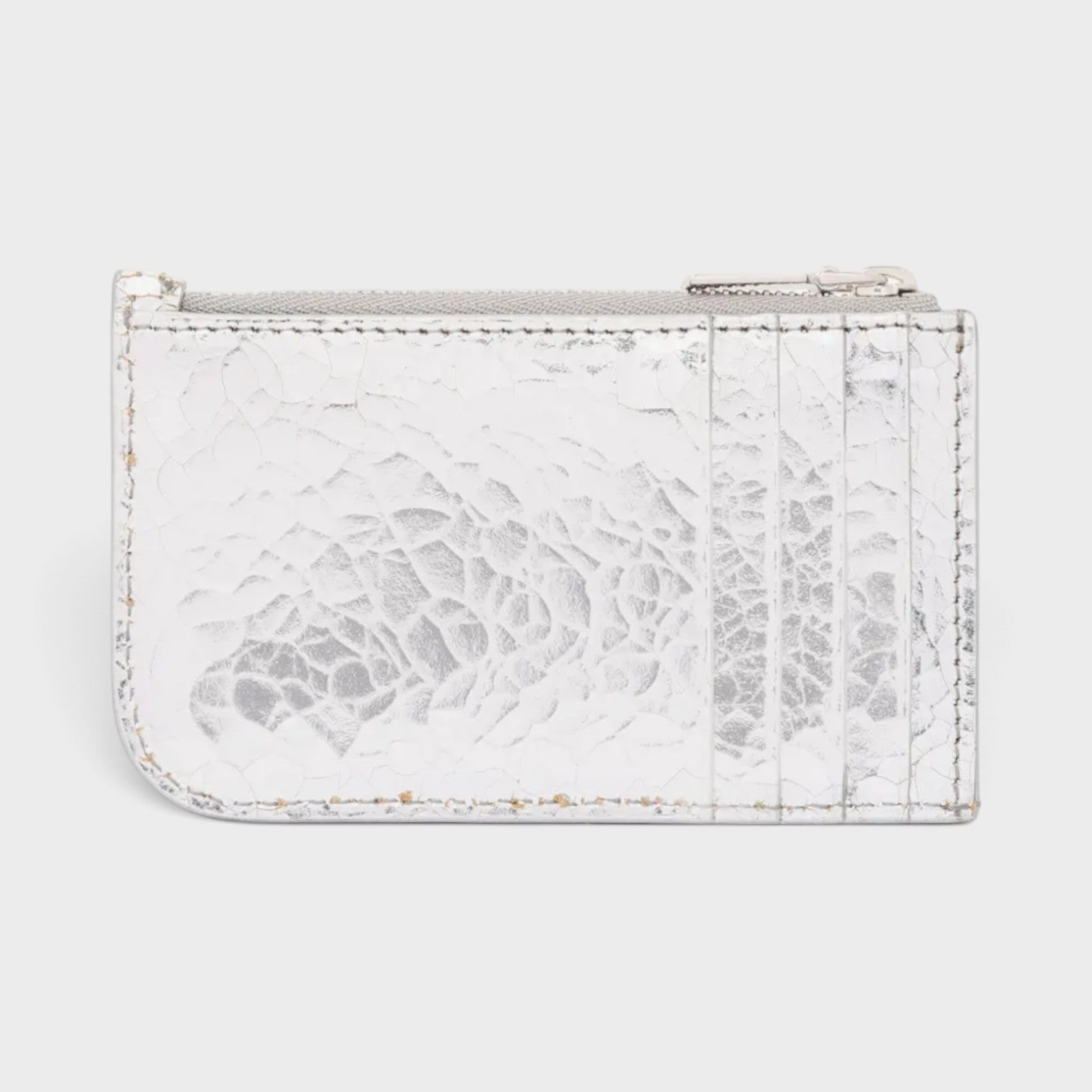 Sling Logo Zip Card Case Crackled Silver