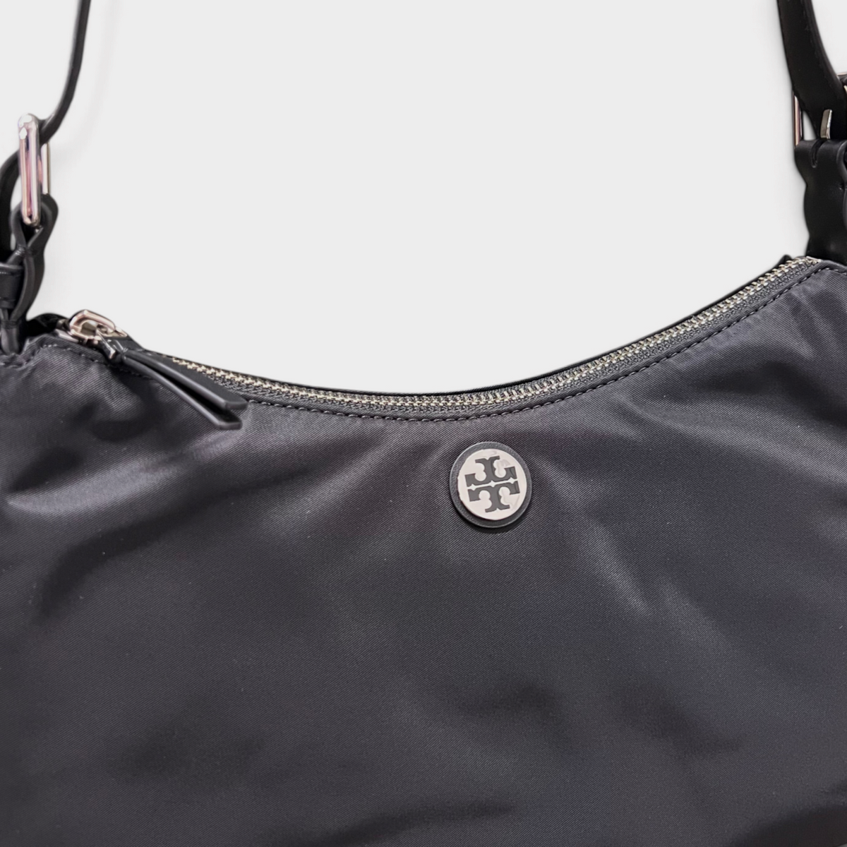 Nylon Zip Tote top Shoulder Bag Black