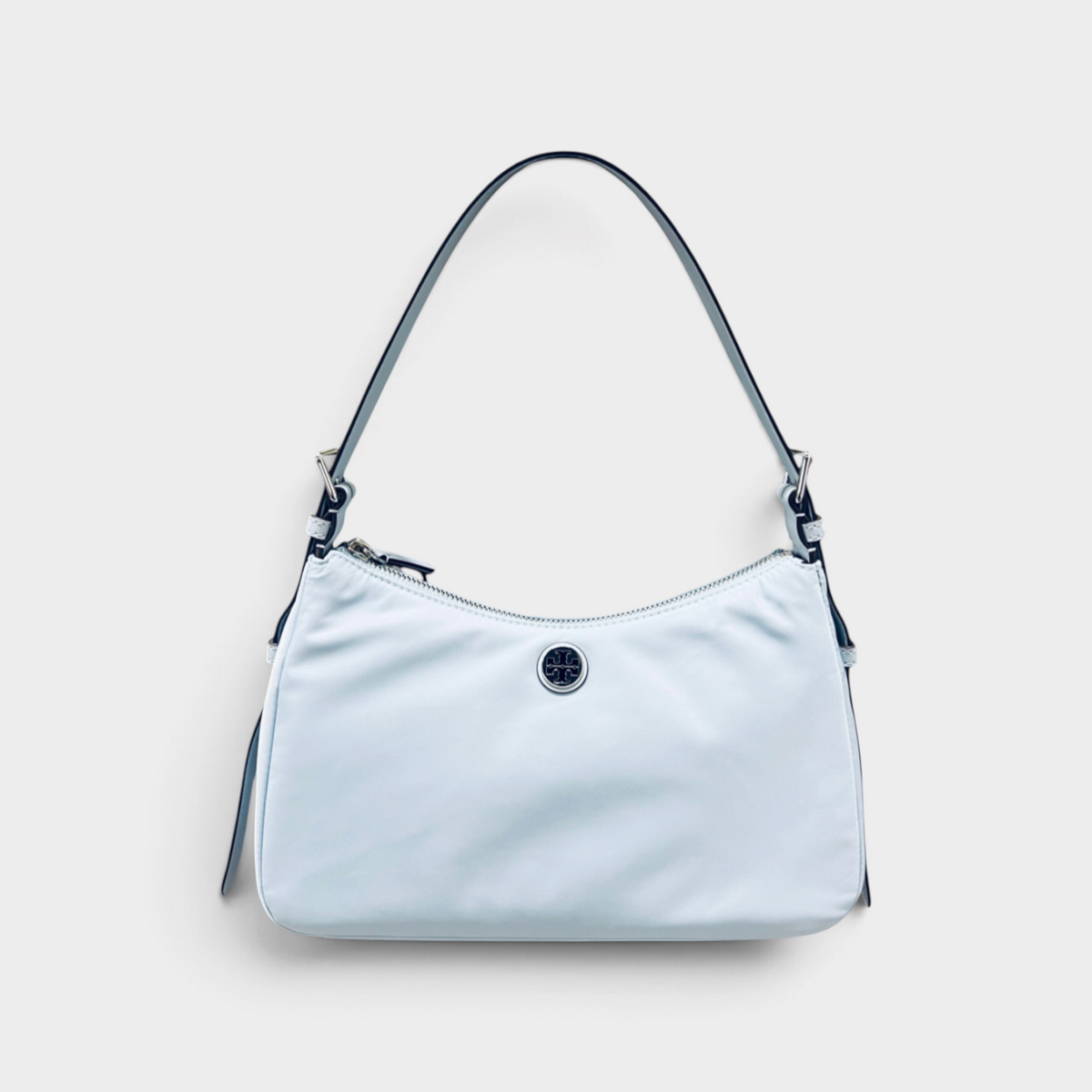 Nylon Zip Top Shoulder Bag Morning Blue