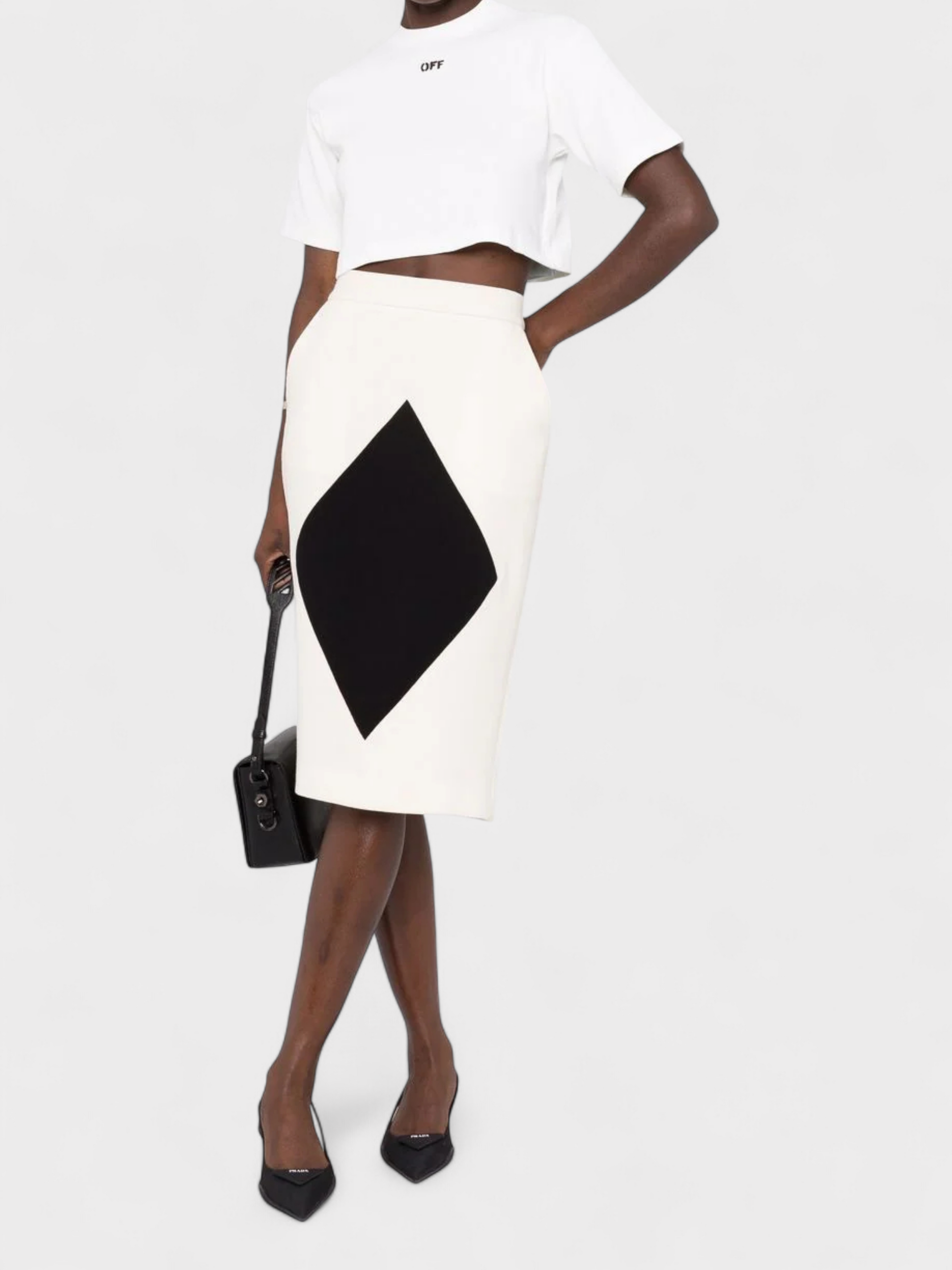 Off Stamp Rib Cropped Tee White Black