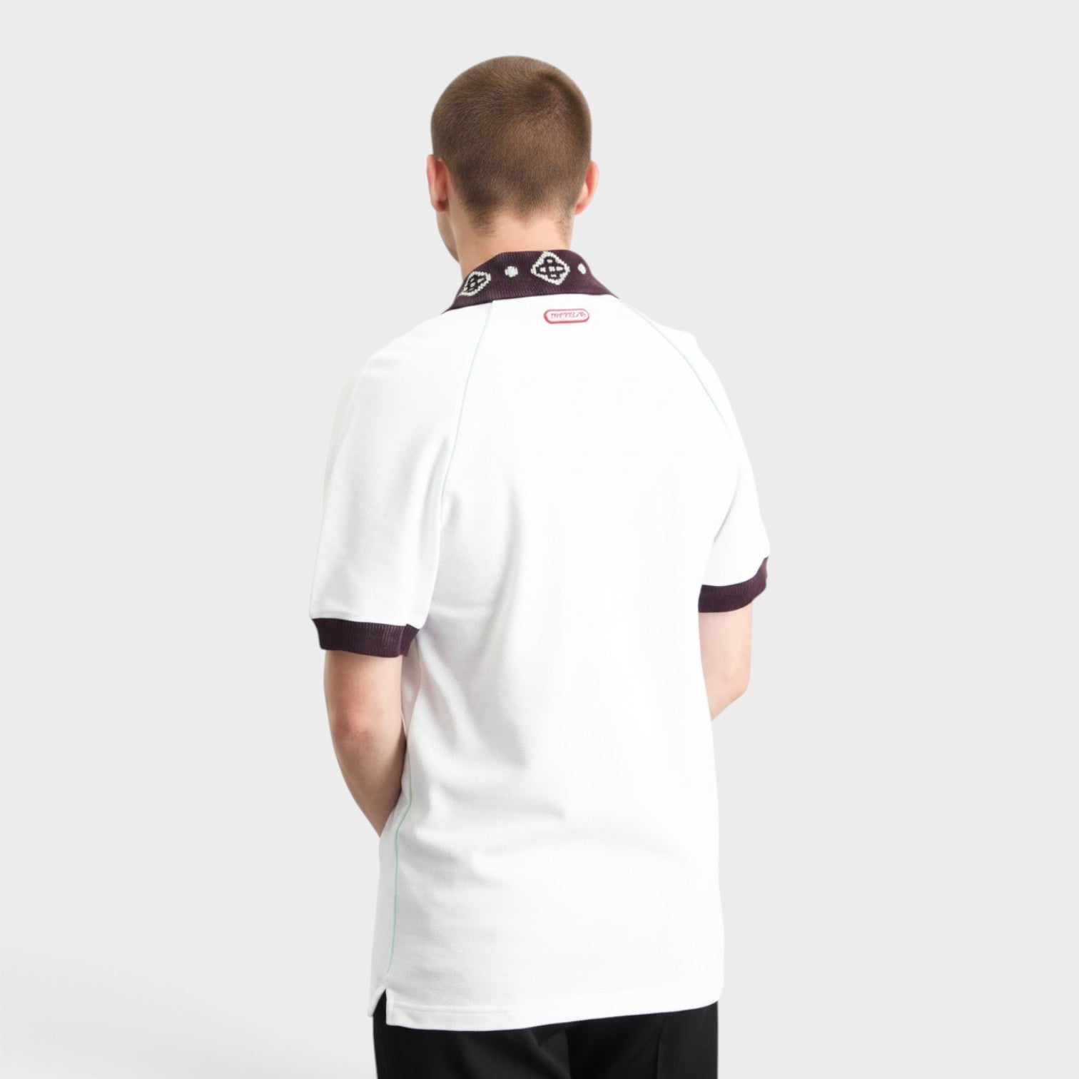 Textured Pique Chenille Collar Raglan Polo White