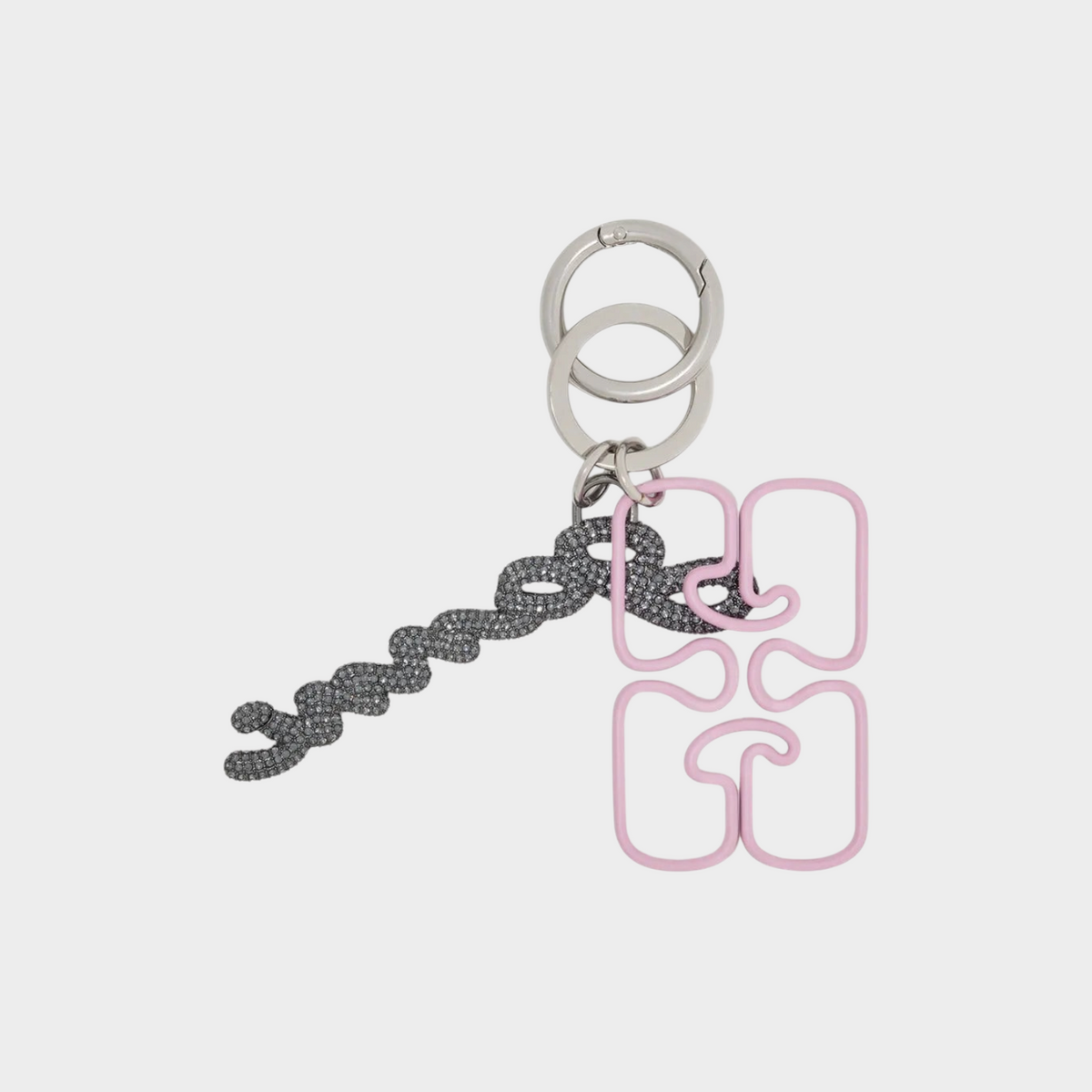 Supplied Fashion Ganni chain-embellished keyring in flash pink with a sparkling grey crystal chain and metal rings.