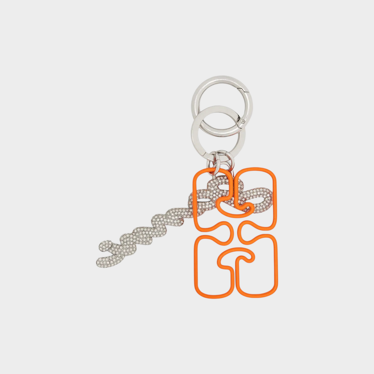 Supplied Fashion GANNI russet orange keyring with silver-tone chain and crystal embellishments on a split ring.