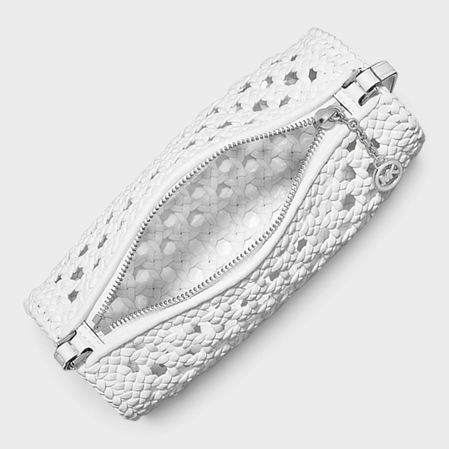 Izzy Small Crocheted Barrel Pochette Optic White