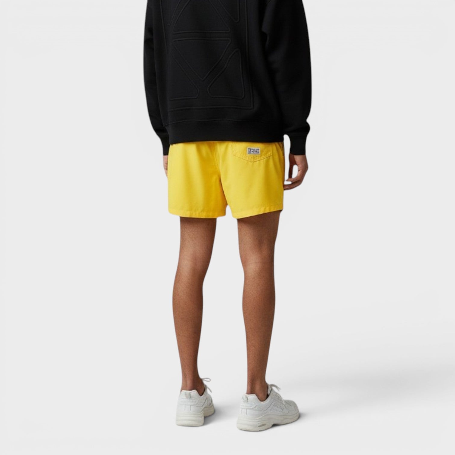 Drawstring Waist Logo Embroidered Swim Shorts Yellow Blue