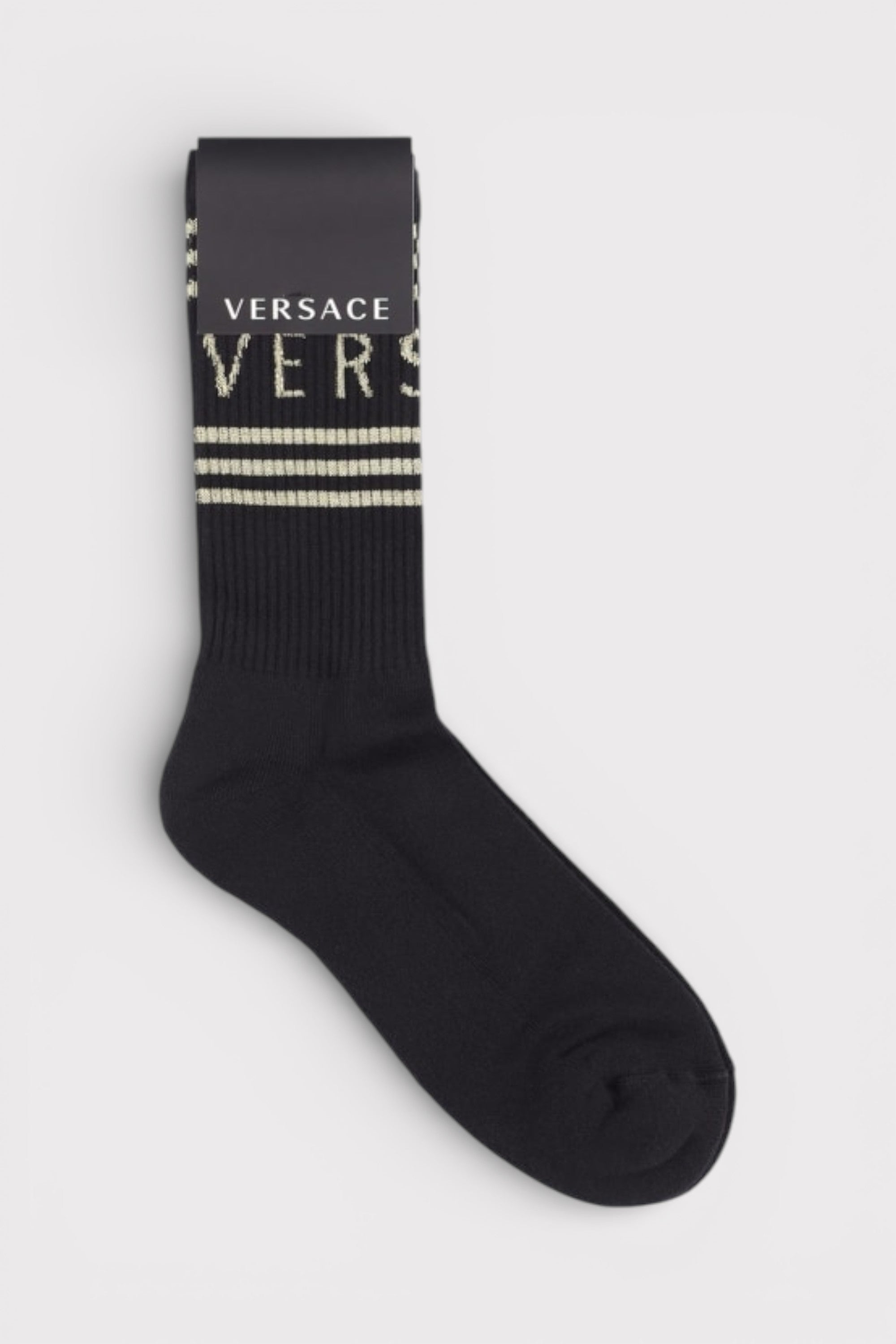Versace Logo Intarsia Cotton Gold Tinted Crew Socks Black