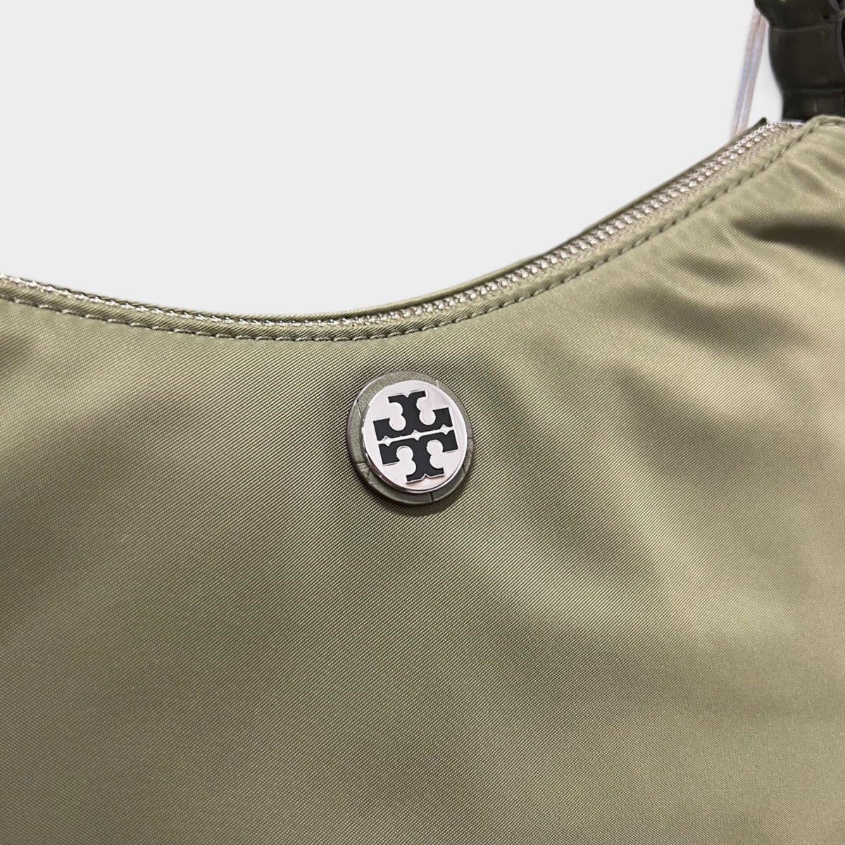 Nylon Zip Top Shoulder Bag Green Khaki
