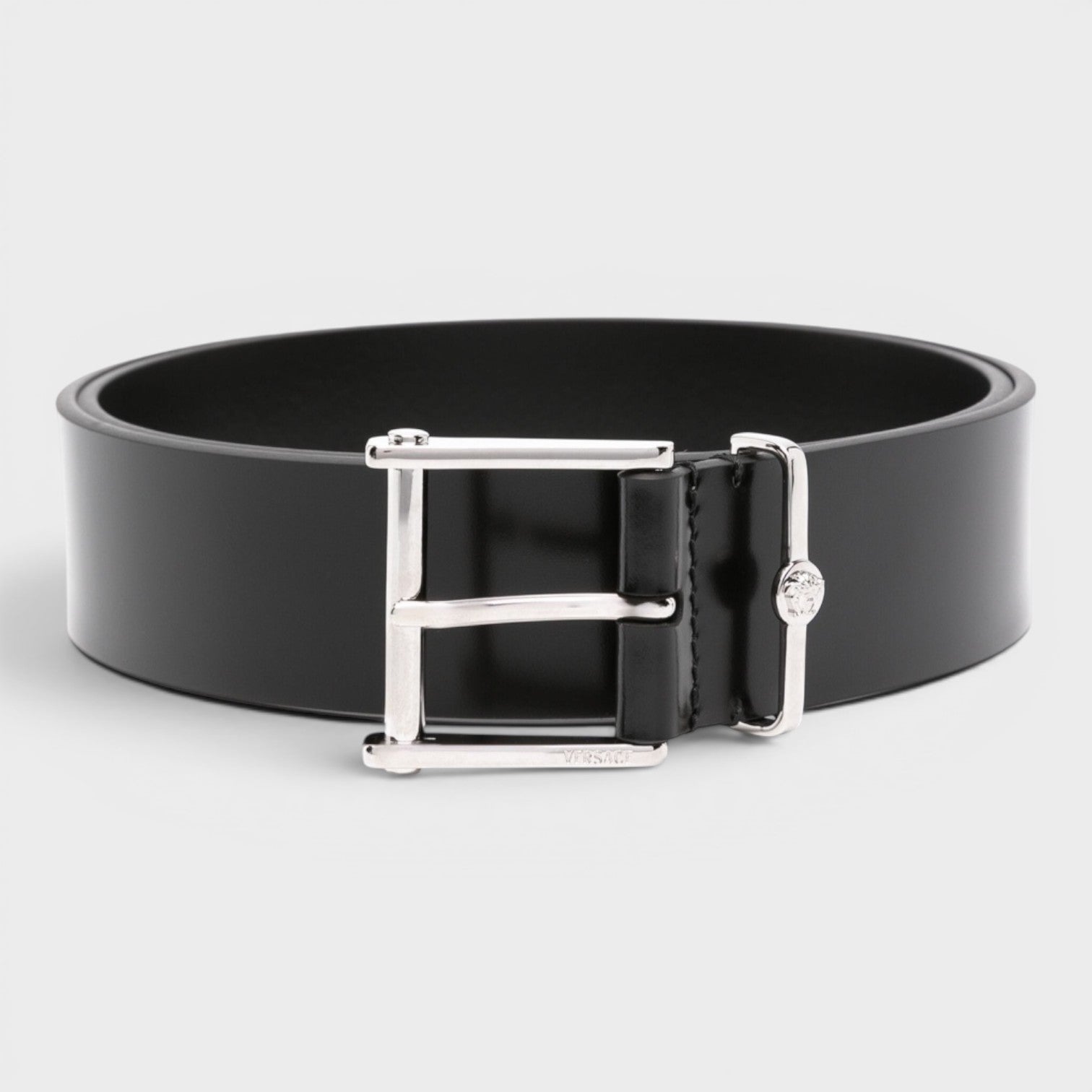 Logo Belt Calf Leather Black Silver