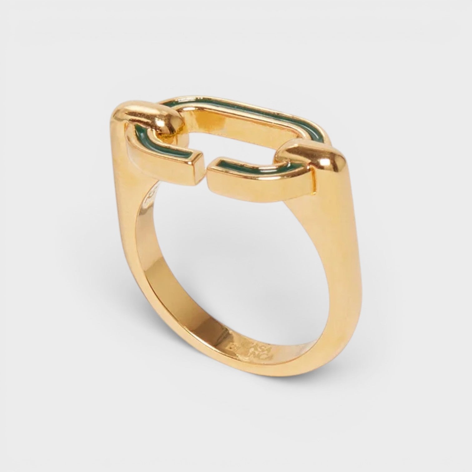 Enamel "C" Link Ring Green Gold