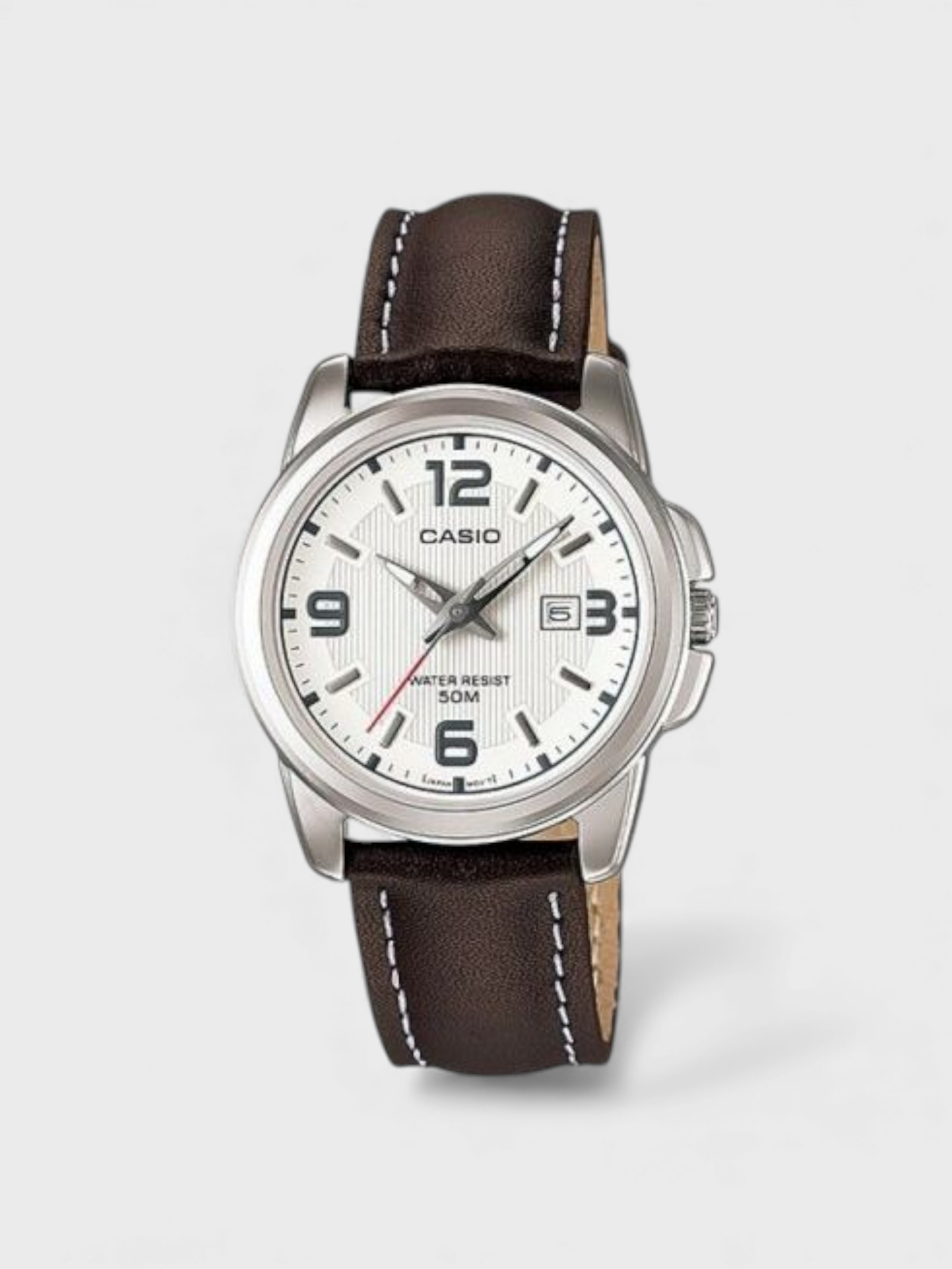 Casio Analogue MTP White Dial Watch Brown