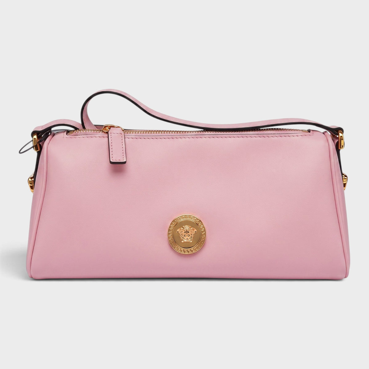 Medusa Leather Shoulder Bag Gold Pink