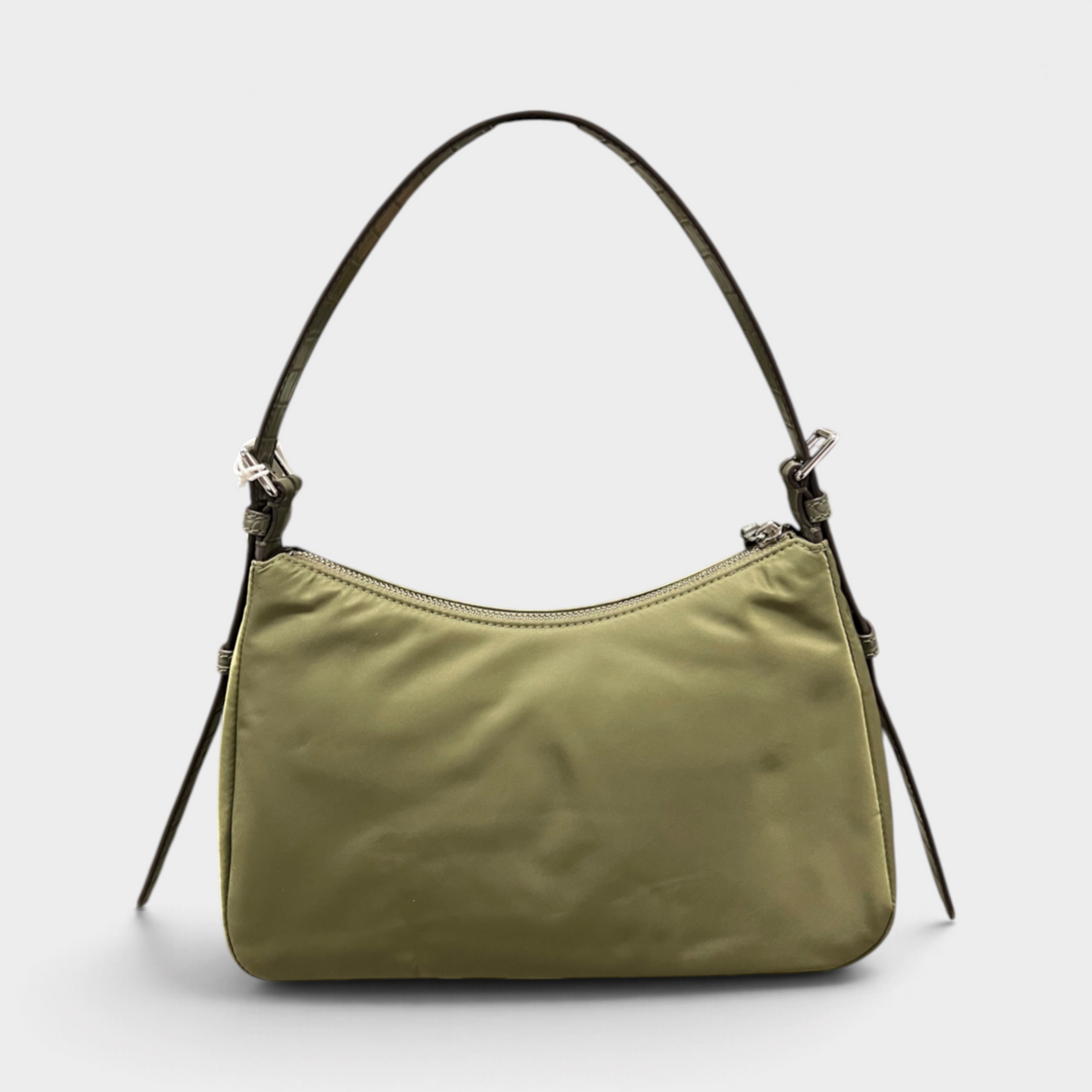 Nylon Zip Top Shoulder Bag Green Khaki