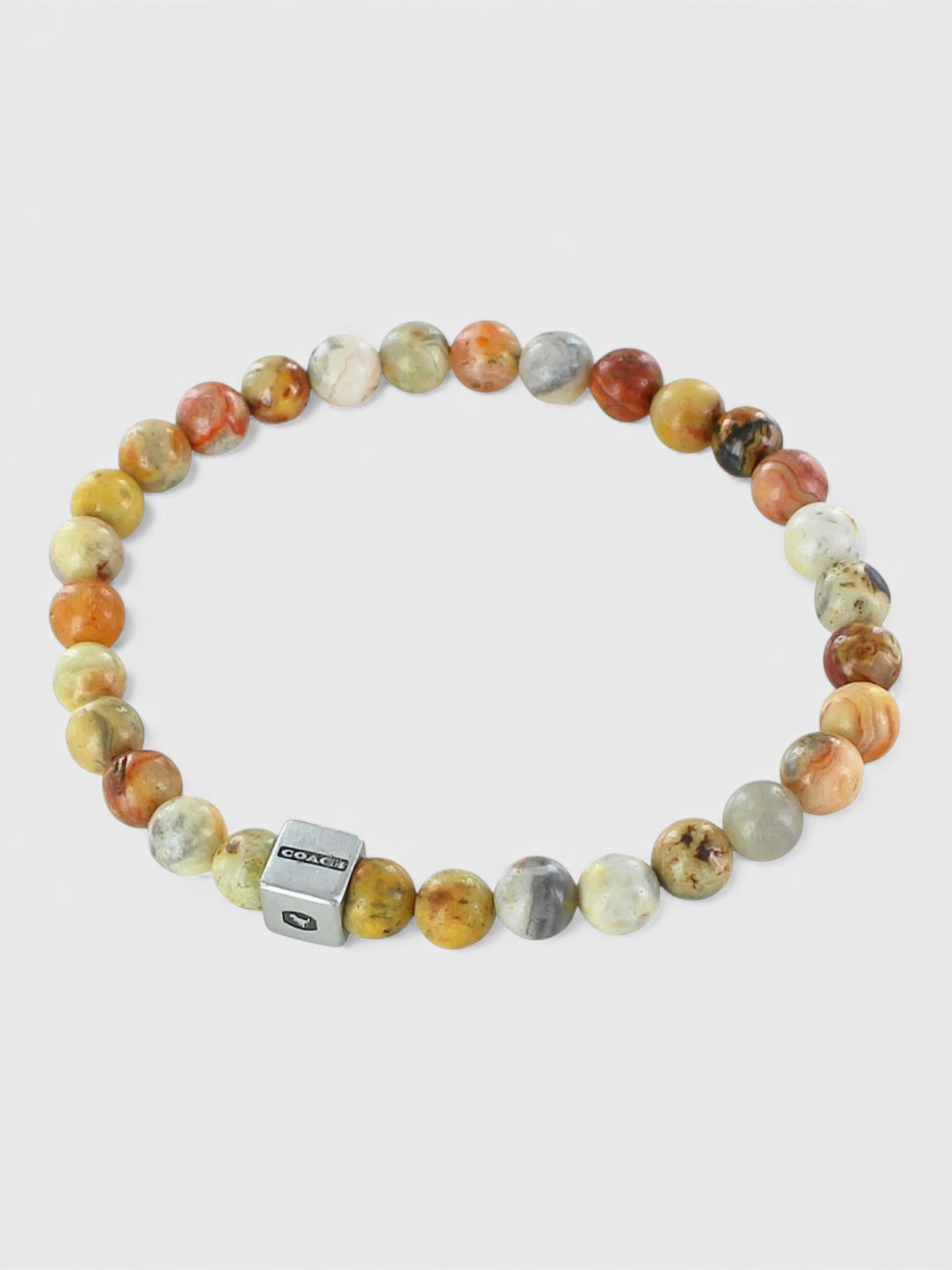 Coach Logo Cube Agate Beaded Bracelet Sterling Silver