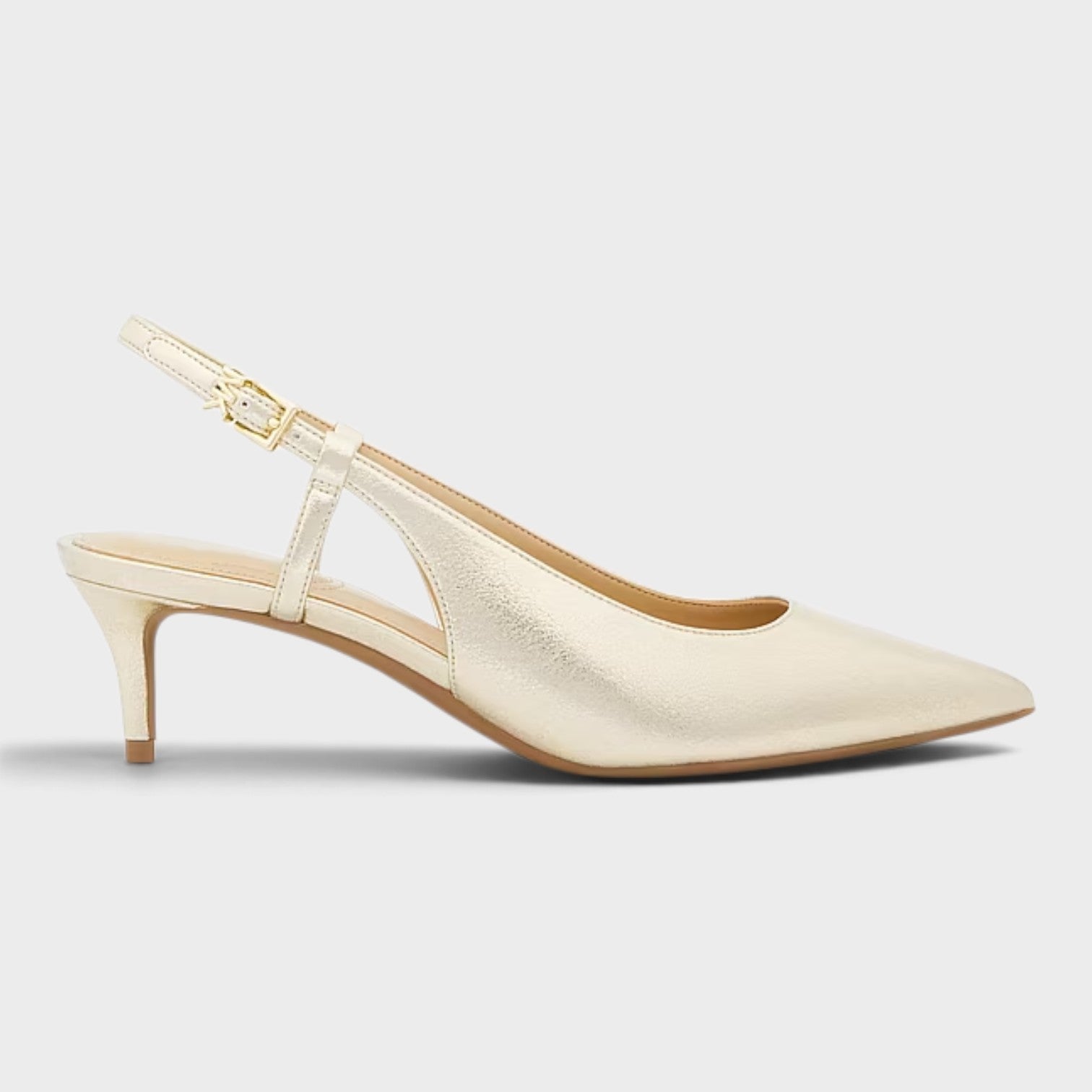 Doreen Flex Metallic Kitten Pump Pale Gold