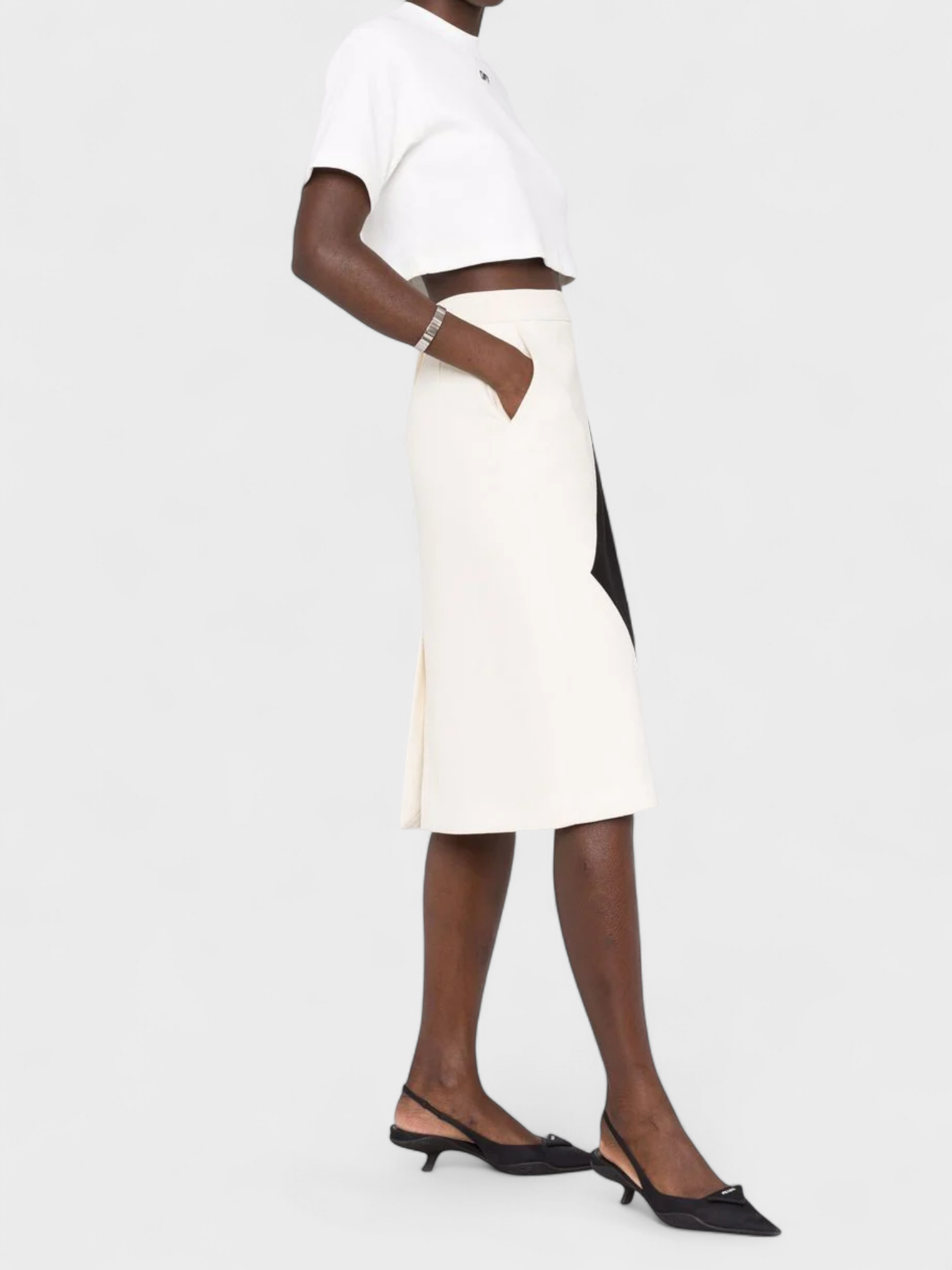 Off Stamp Rib Cropped Tee White Black