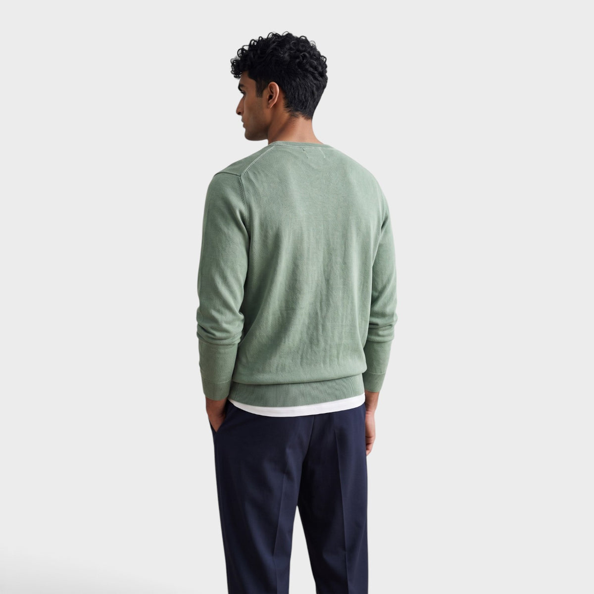 Classic Logo Shield Cotton V-Neck Jumper Kalamata Green