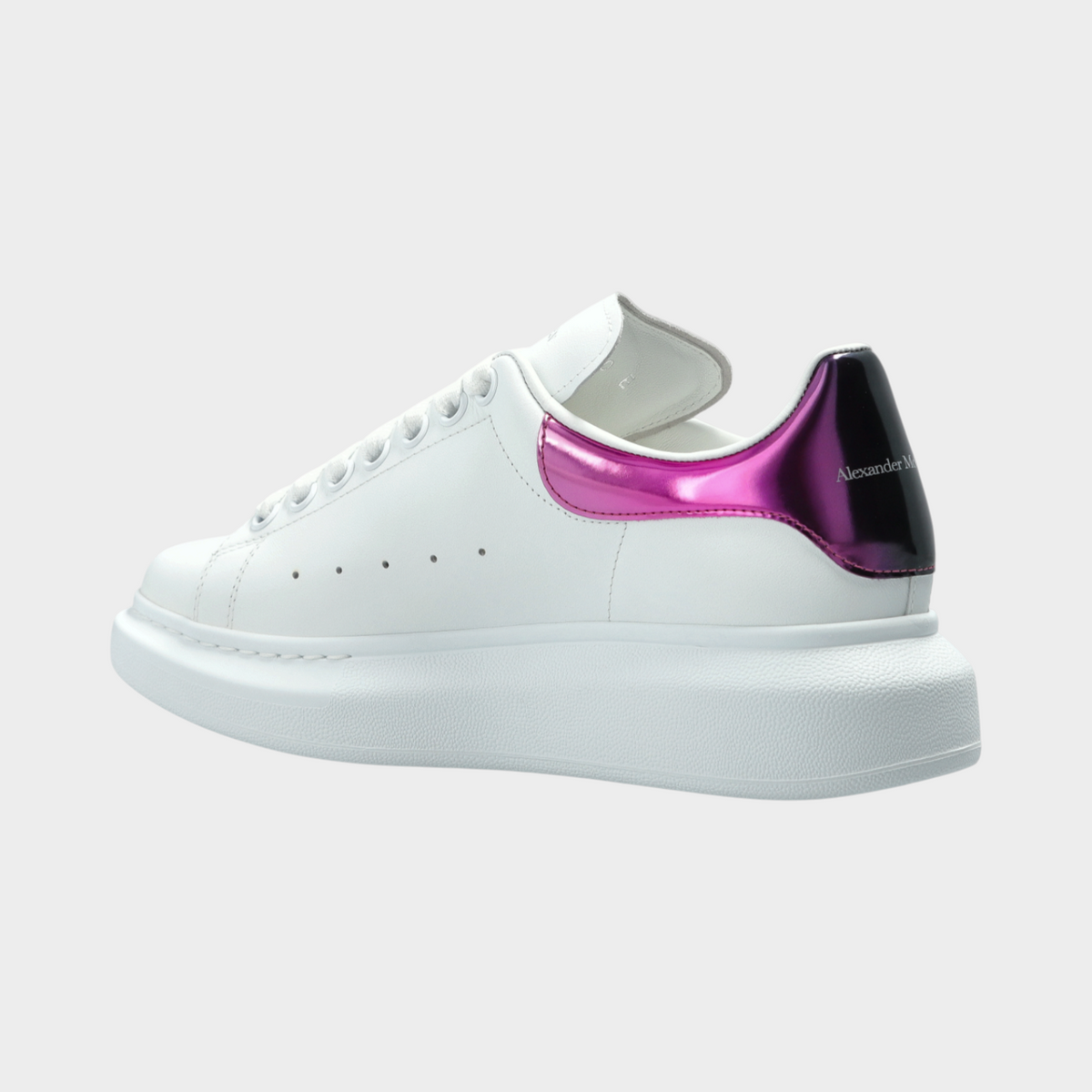 Supplied Fashion kids oversized white leather sneaker with a metallic pink heel tab and thick platform sole