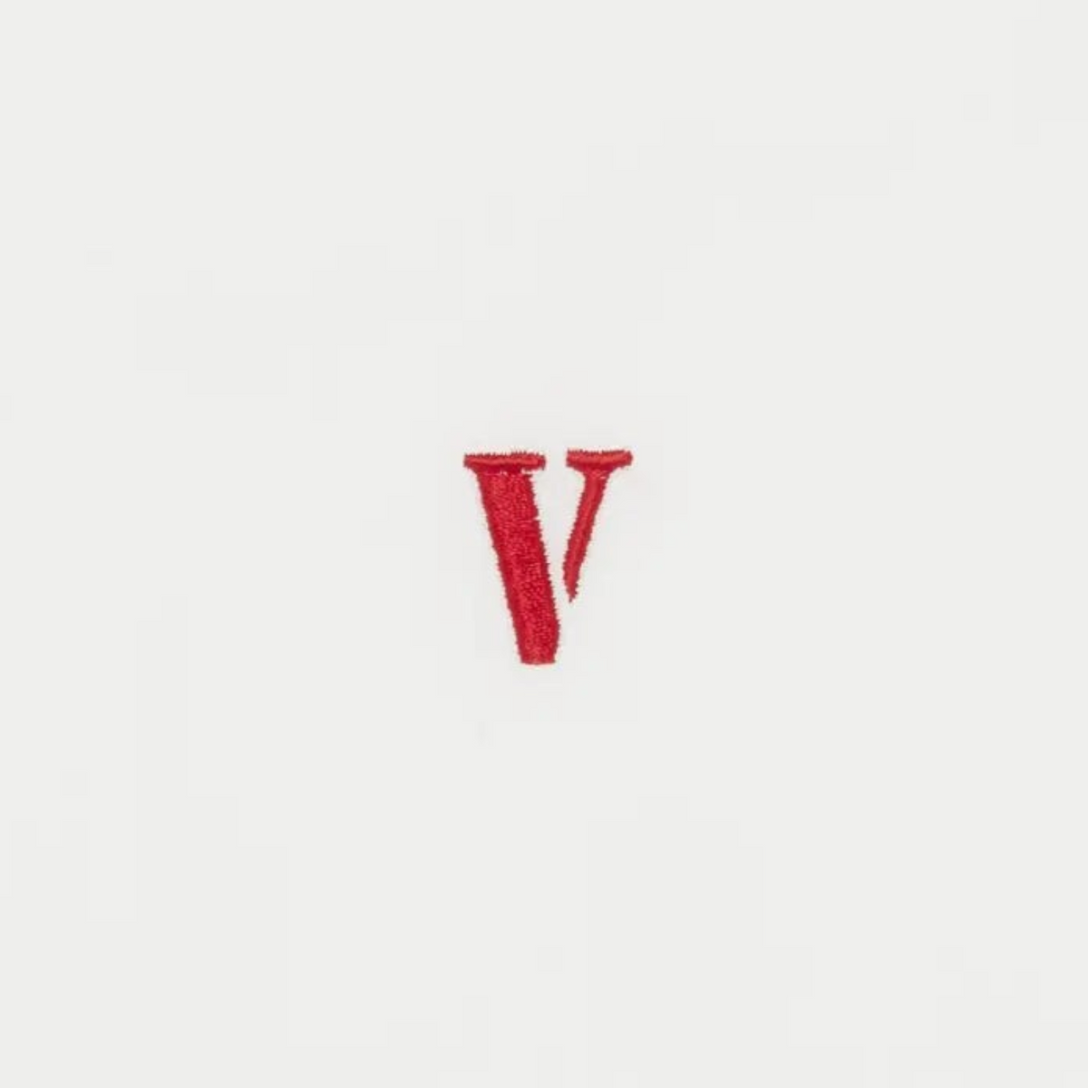 Supplied Fashion white short-sleeve button-up shirt featuring a small red embroidered V logo on the chest